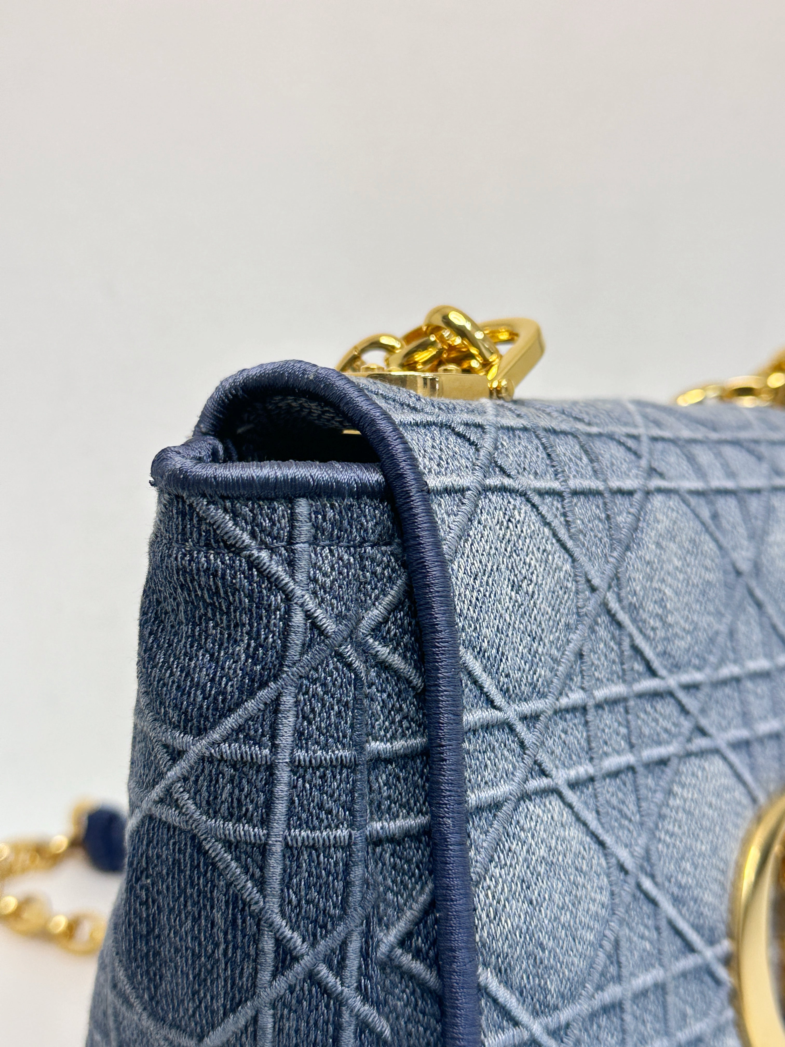 Christian Dior Denim Cannage Small Caro Bag Blue