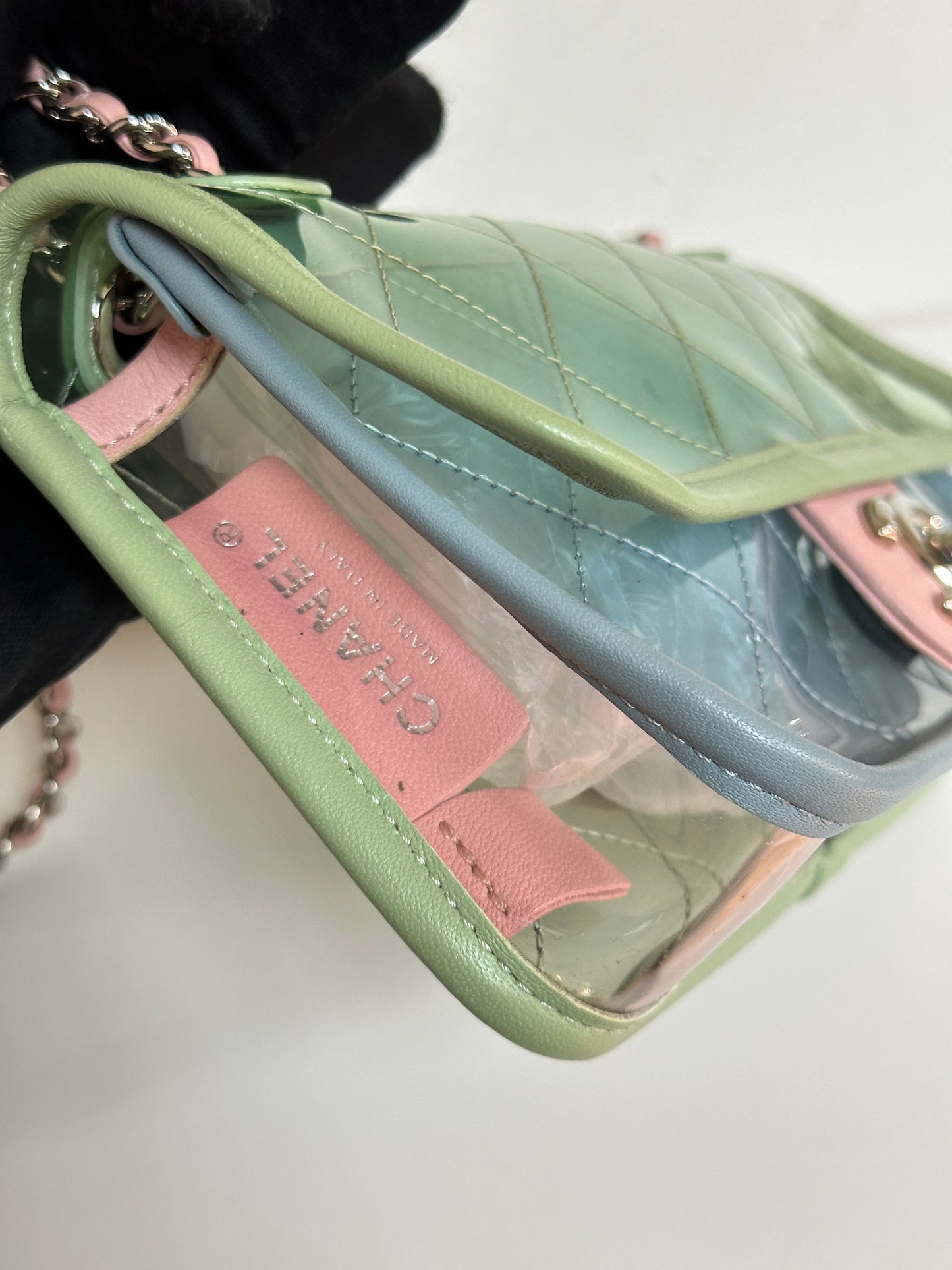 Chanel Mini Coco Splash PVC Flap Bag Blue/Green/Pink SHW 2562 holo