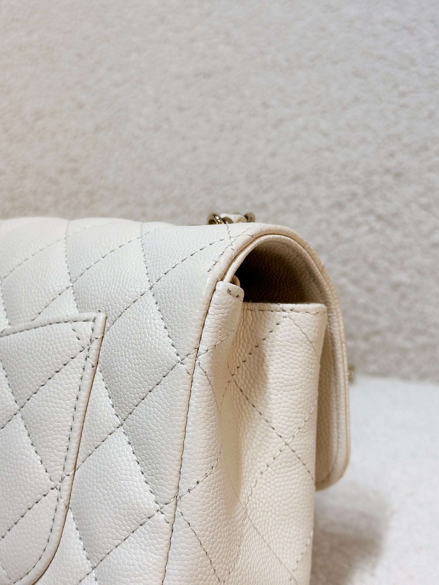 Chanel Mini Rectangular Classic Quilted Caviar Ivory 17C GHW 2383 holo card