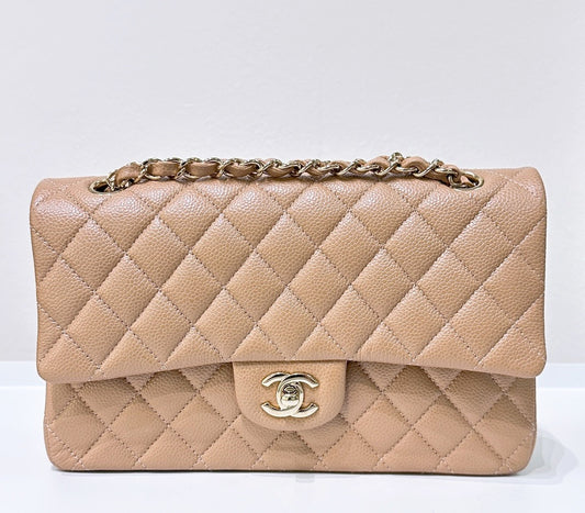 CHANEL Caviar Quilted Medium Double Flap Beige