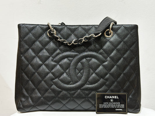 Chanel Caviar Grand Shopping Tote GST Black SHW 1684 holo card