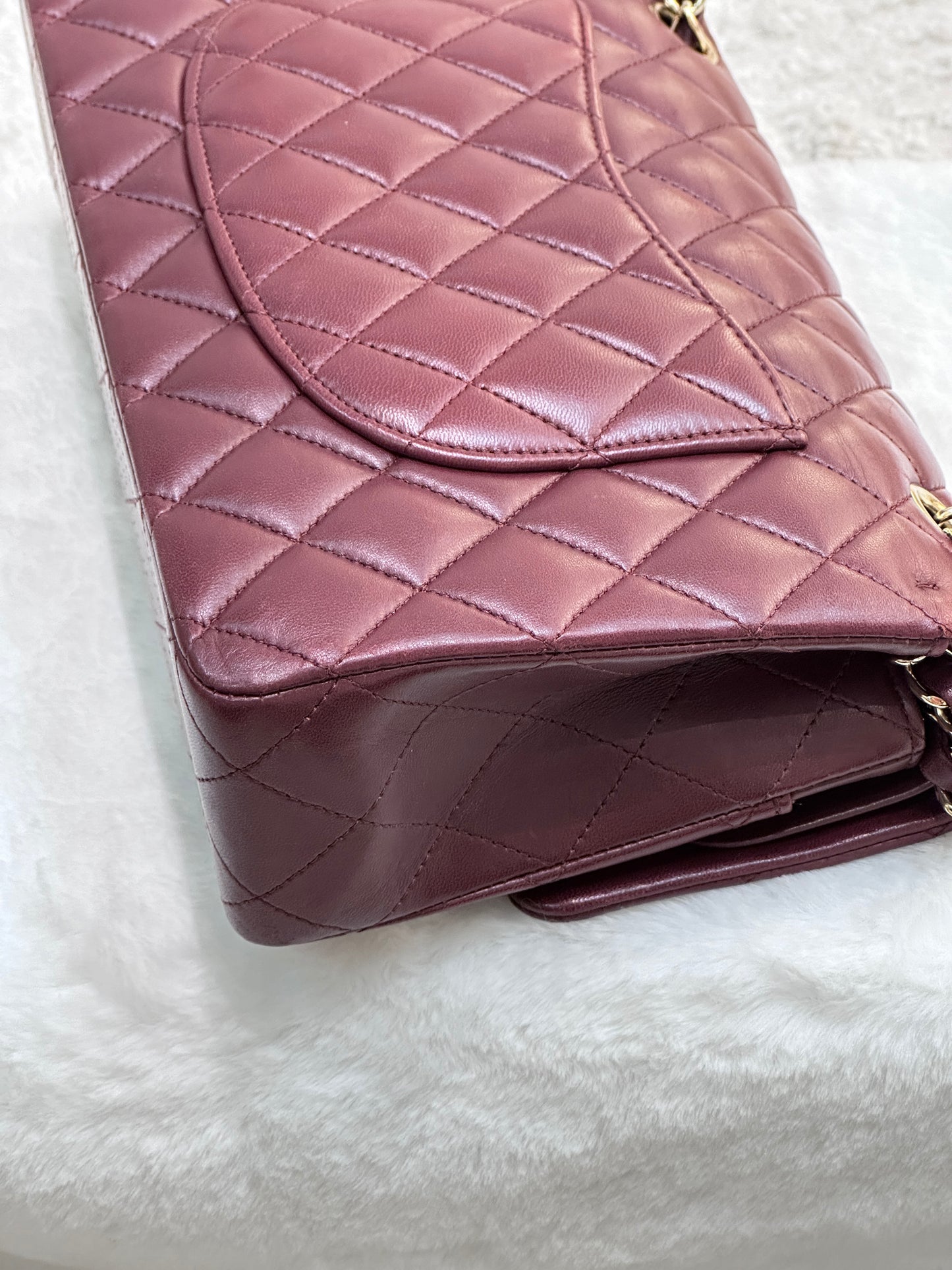 CHANEL Lambskin Quilted Medium Double Flap Burgundy