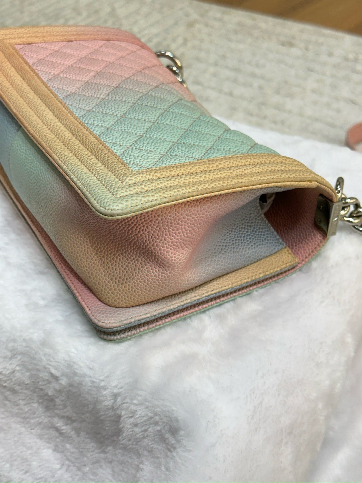 Chanel Medium Caviar Quilted Rainbow Boy Flap Pink Multicolor