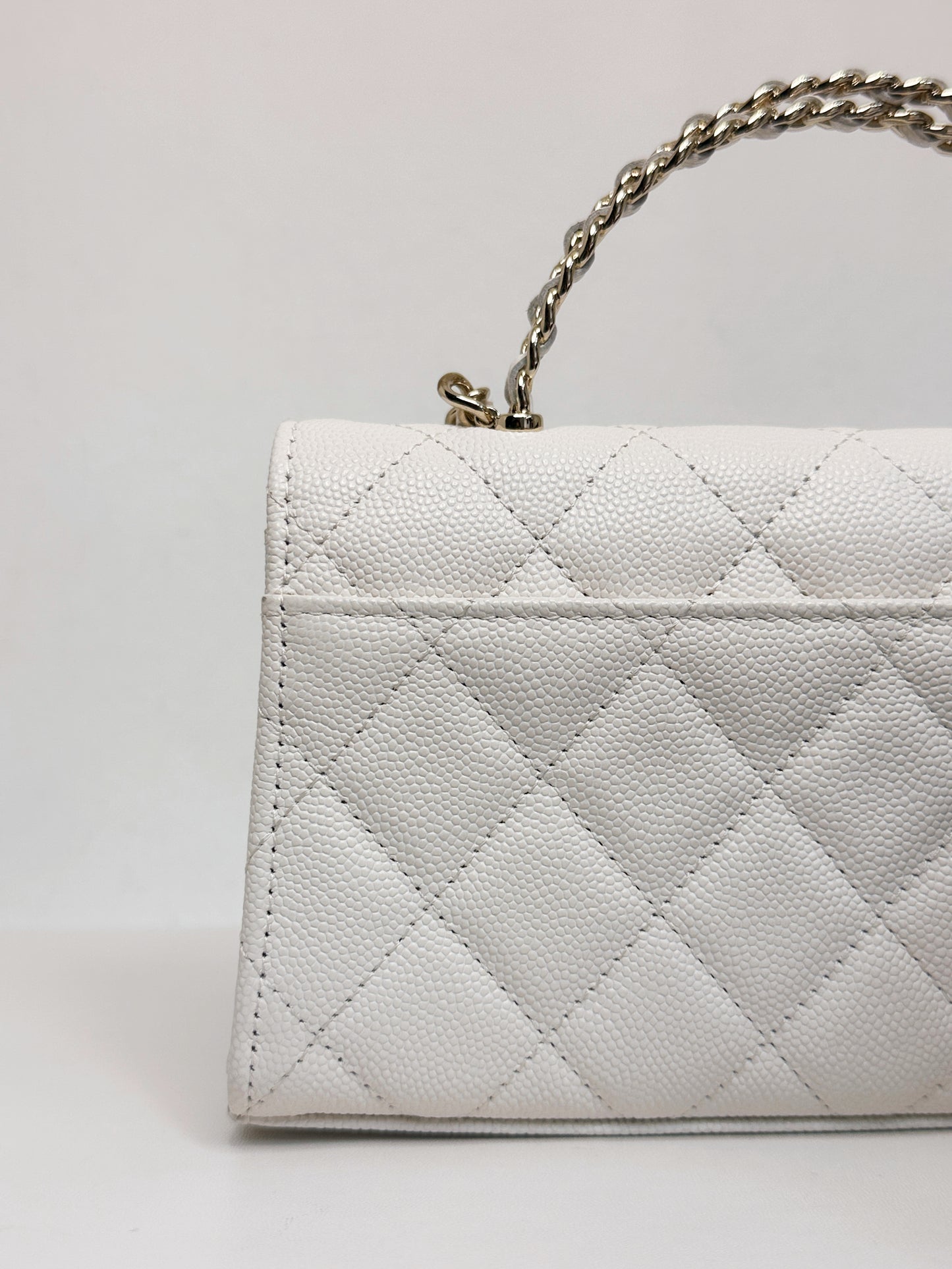 Chanel 23P Top Handle Kelly Clutch with Chain in White Caviar GHW