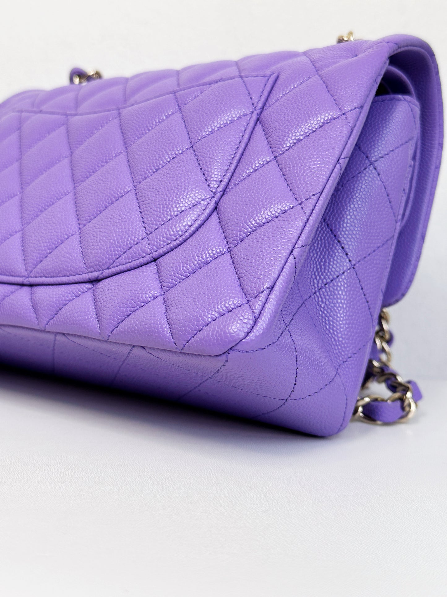 Chanel 20S Small Caviar Classic Quilted Double Flap Bag Purple LGHW 2976 holo card