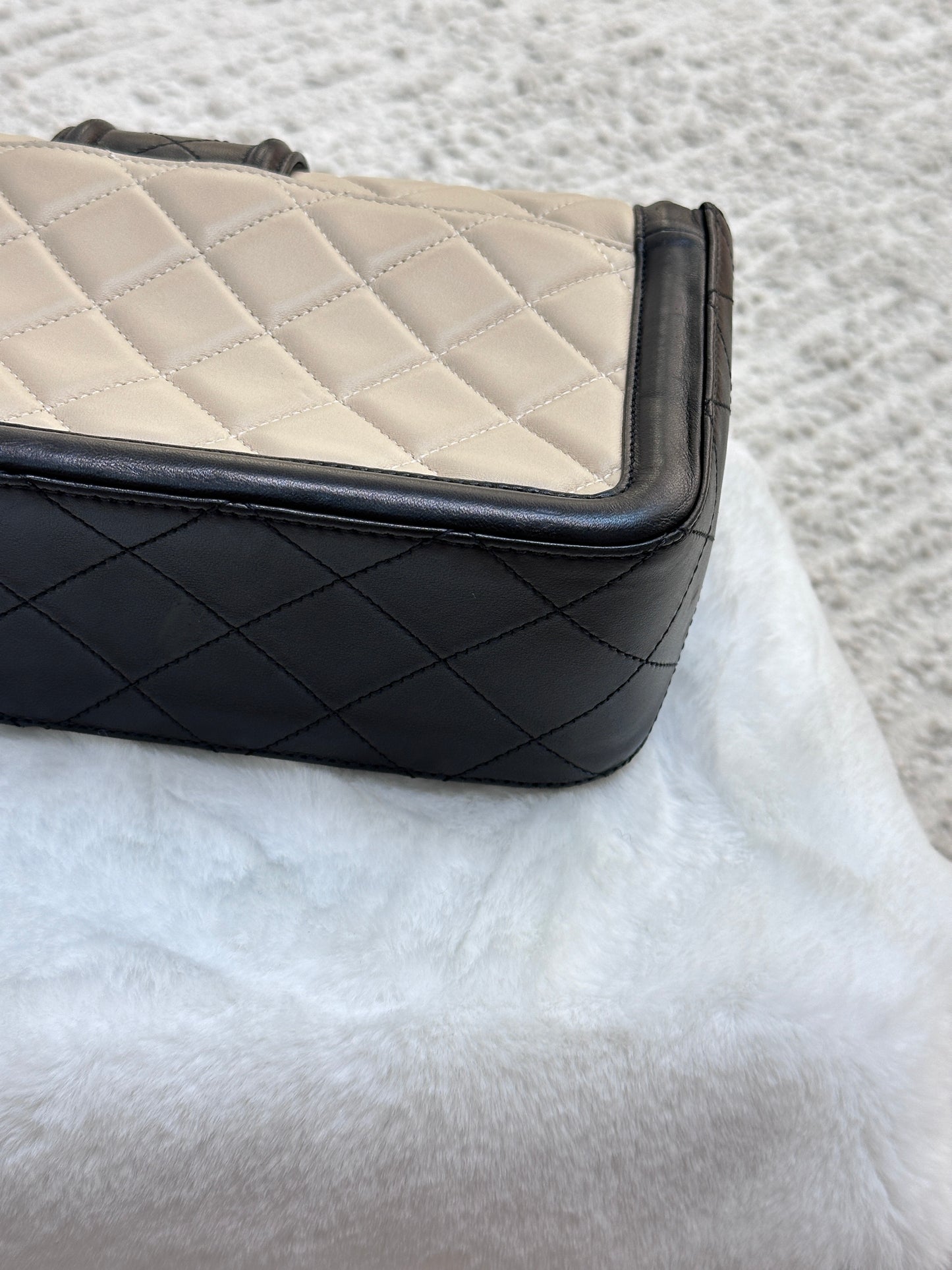 Chanel Medium Lambskin Quilted Elegant CC Flap Beige Black GHW