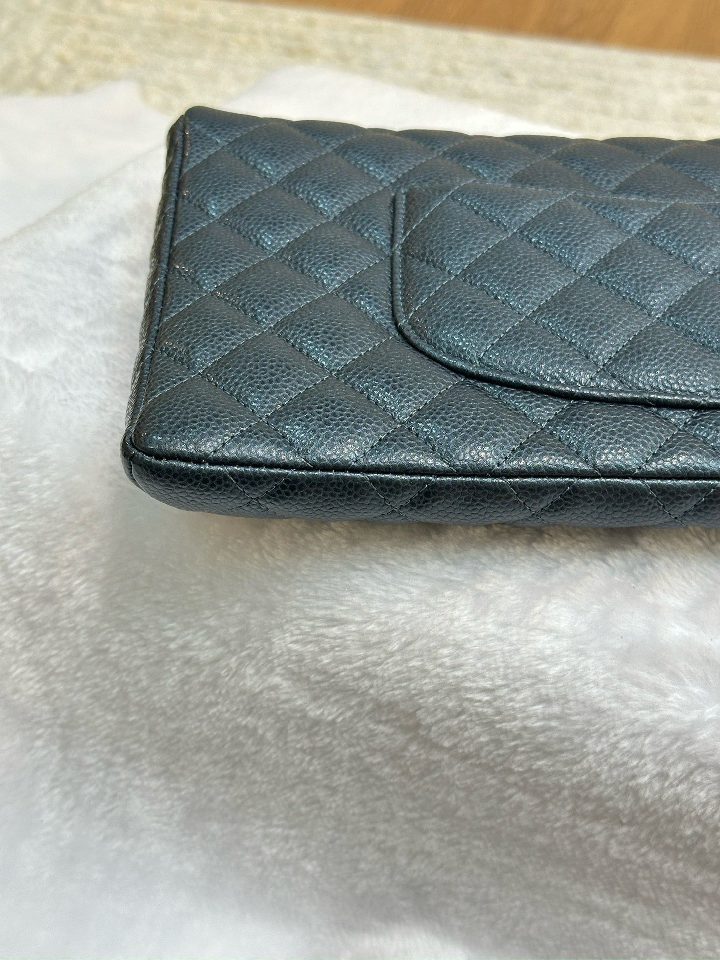 CHANEL Classic Large Clutch Blue Grained Calfskin GHW