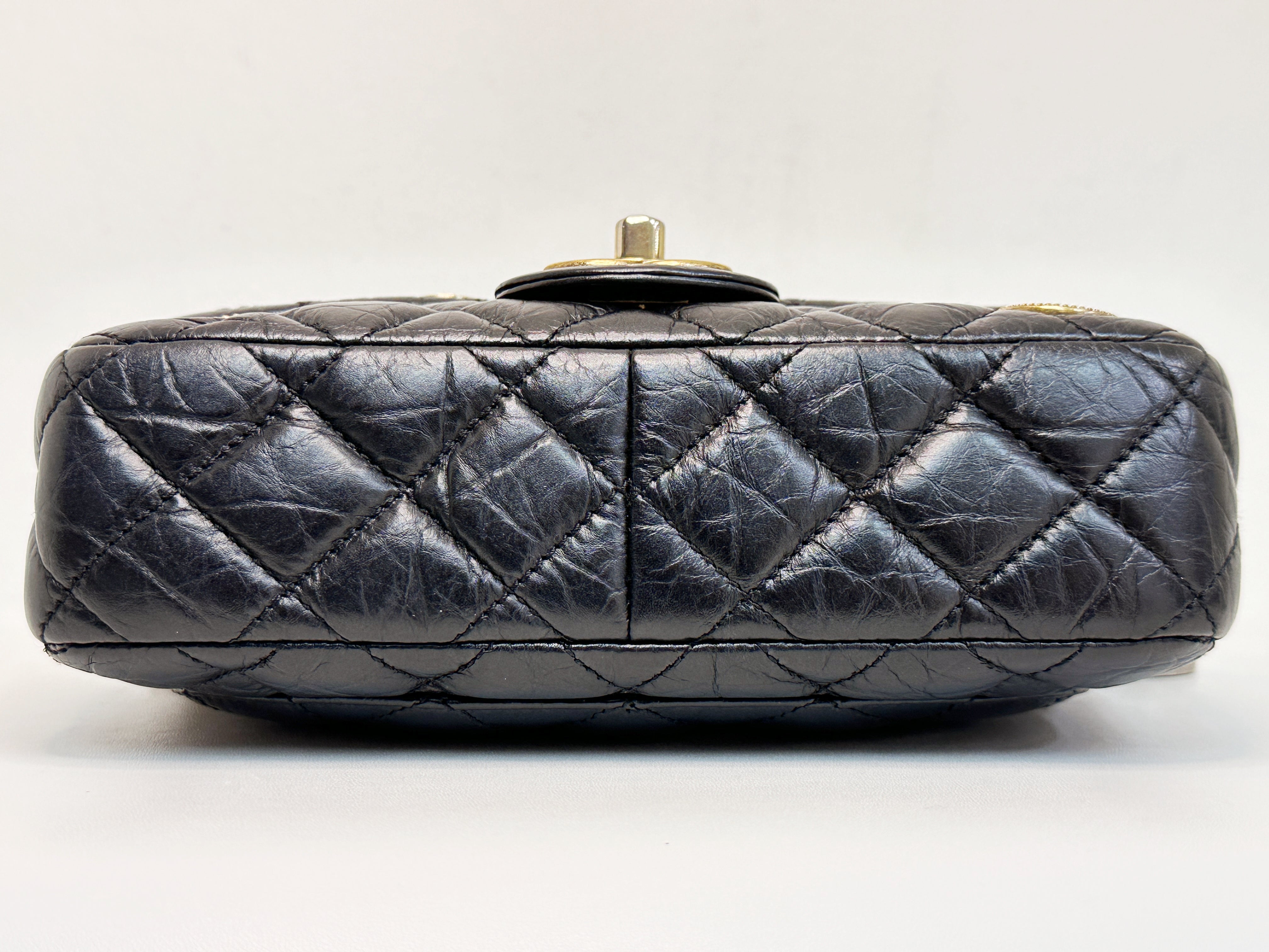 Chanel Mini Limited Edition Aged Calfskin Quilted Medallion Flap Black GHW 206 holo card