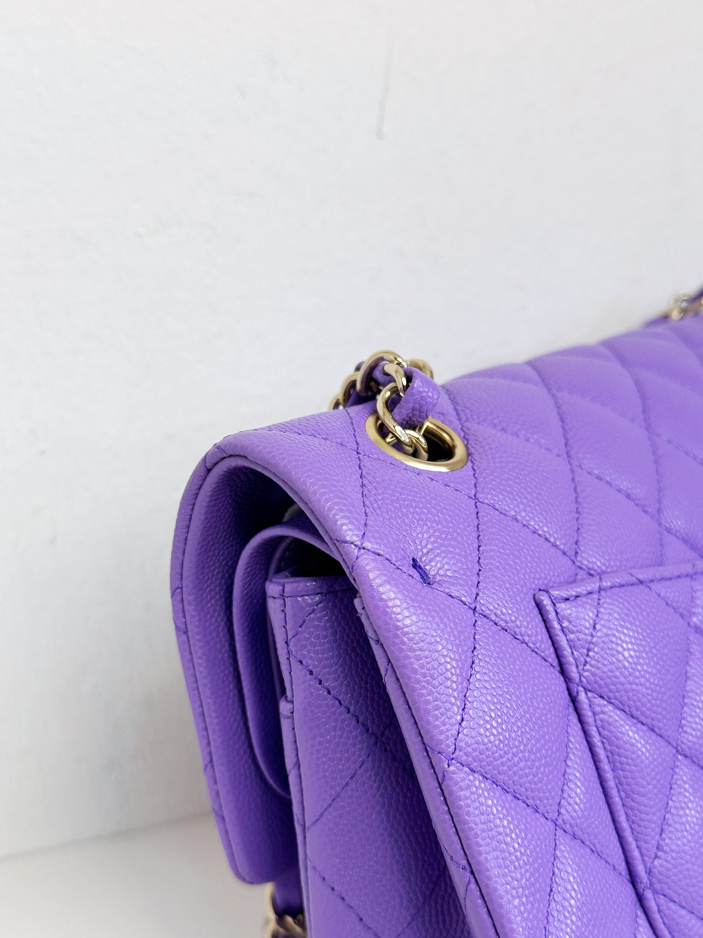 Chanel 20S Small Caviar Classic Quilted Double Flap Bag Purple LGHW 2976 holo card