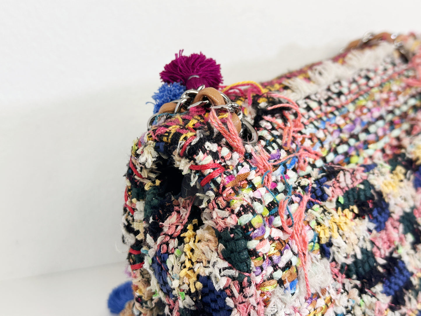 Chanel Pom Pom CC Quilted Tweed Medium Flap Bag