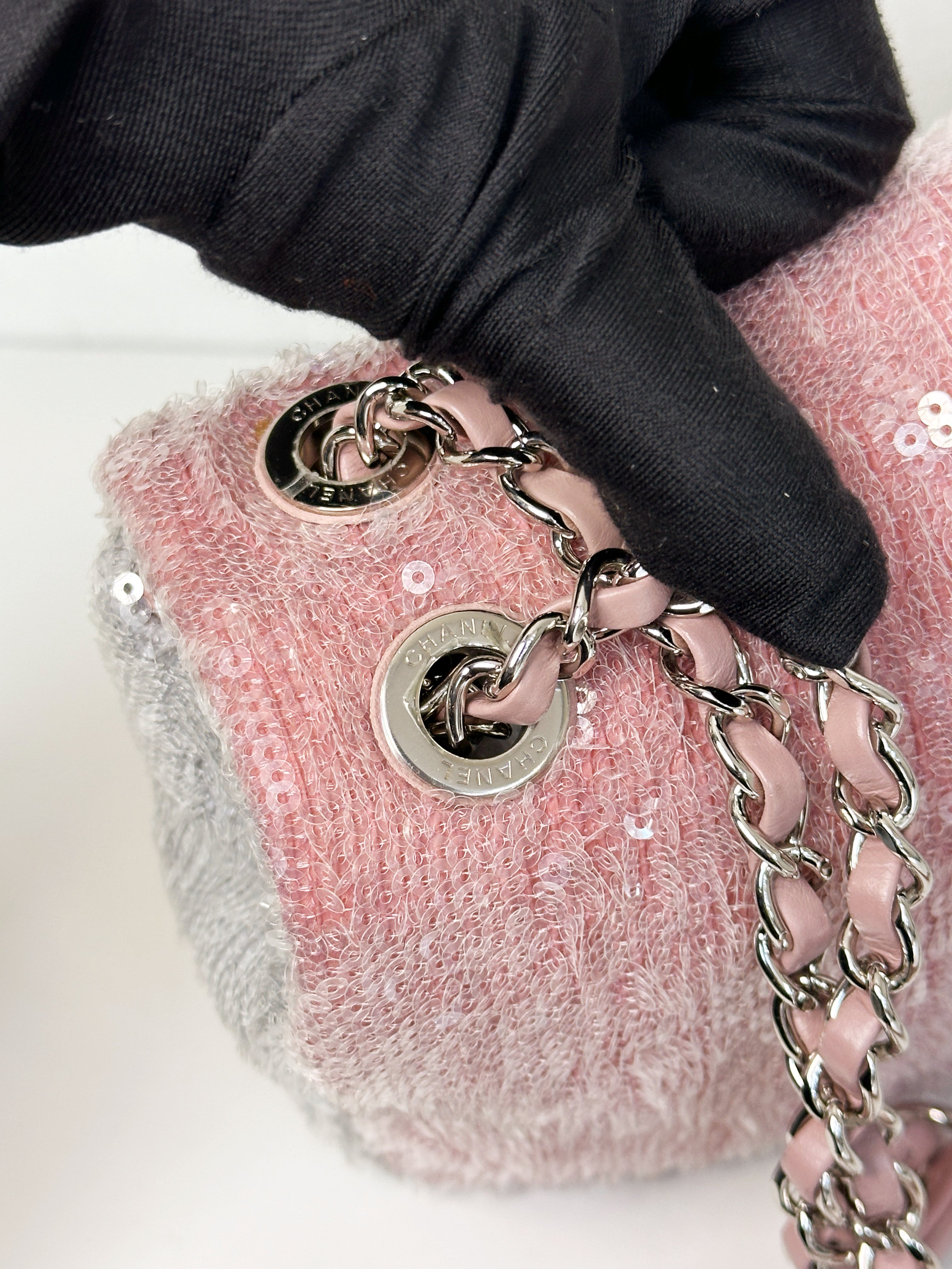 Chanel 18S Sequin Mini Waterfall Flap Pink Blue Yellow 2557 holo card