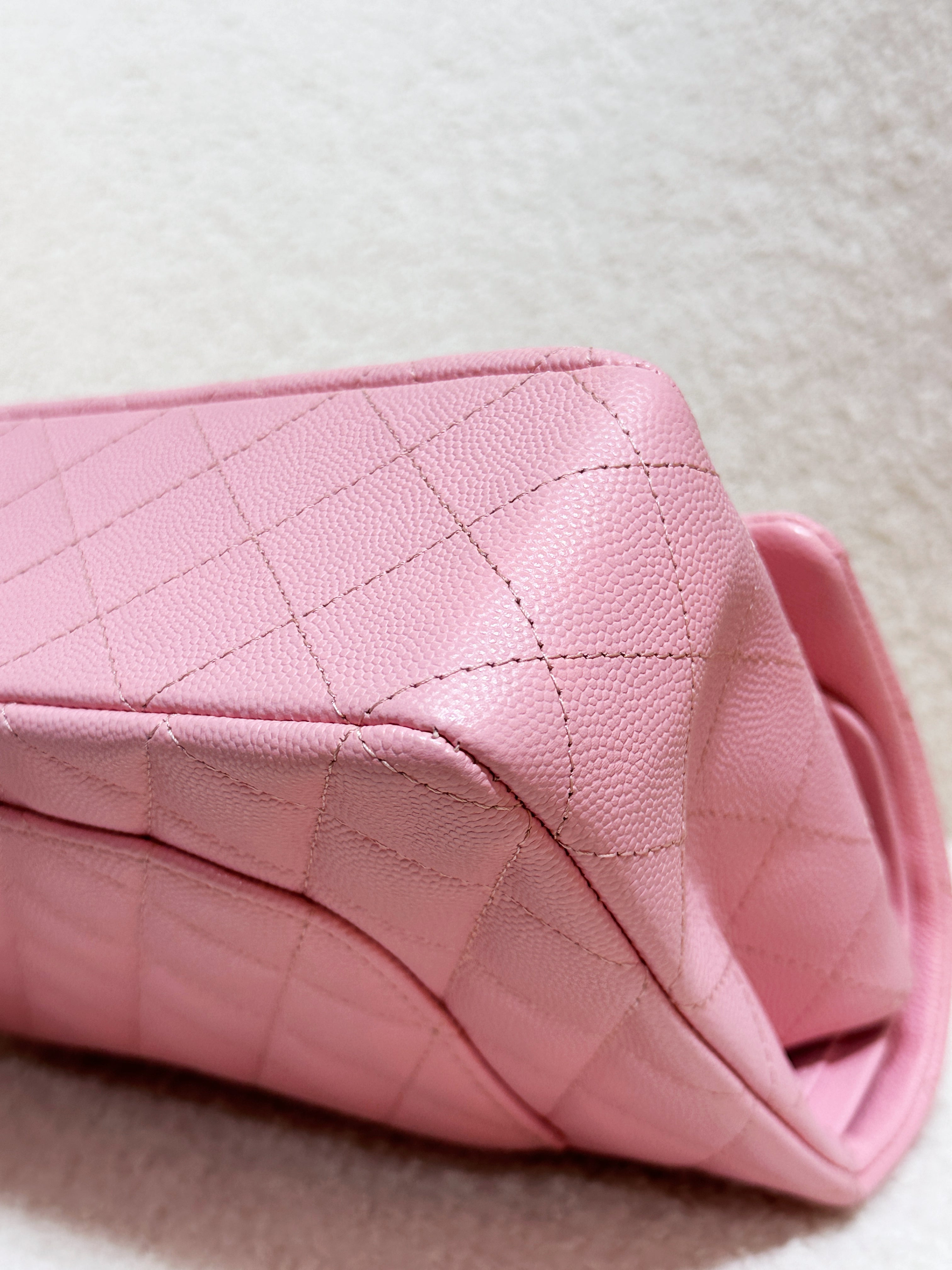 Chanel 22C Classic Quilted Medium Double Flap Bag Sakura Pink AKHX microchip