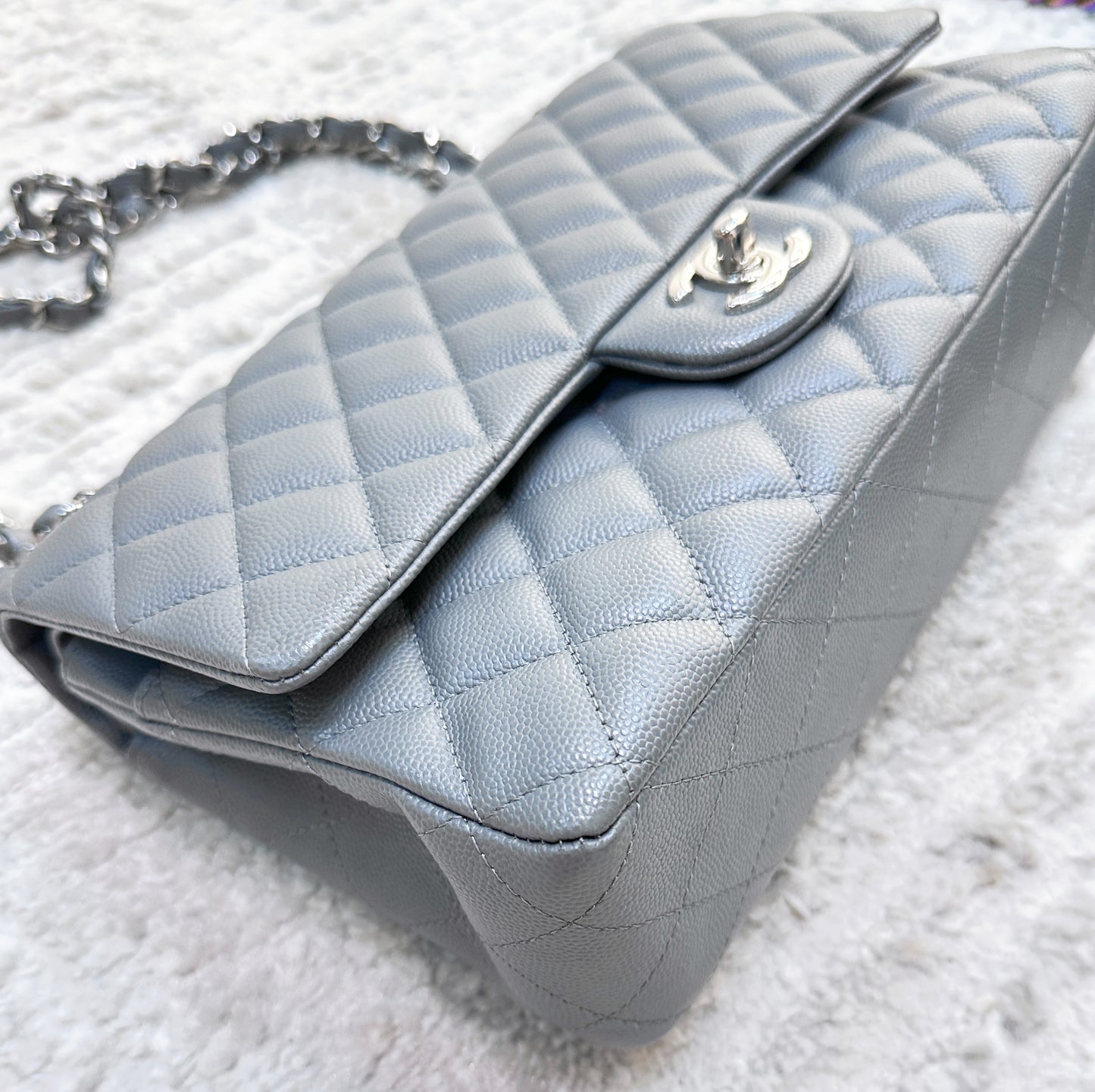 CHANEL Caviar Quilted Medium Double Flap Grey