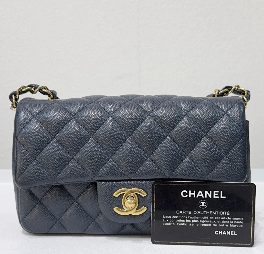 Chanel Mini Rectangular Caviar Navy Blue GHW