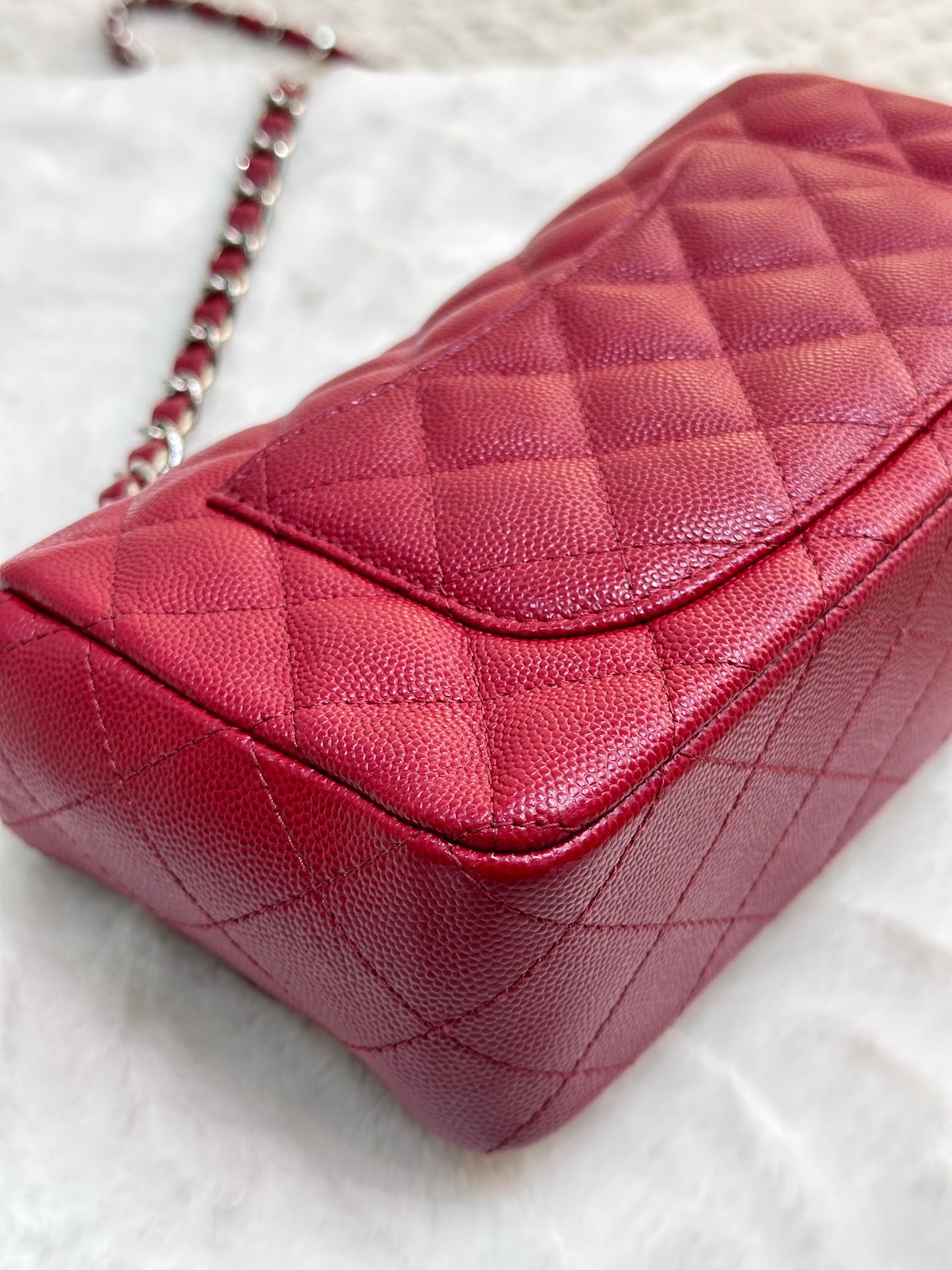 Chanel Mini Rectangular Caviar Quilted Flap Red 17B SHW