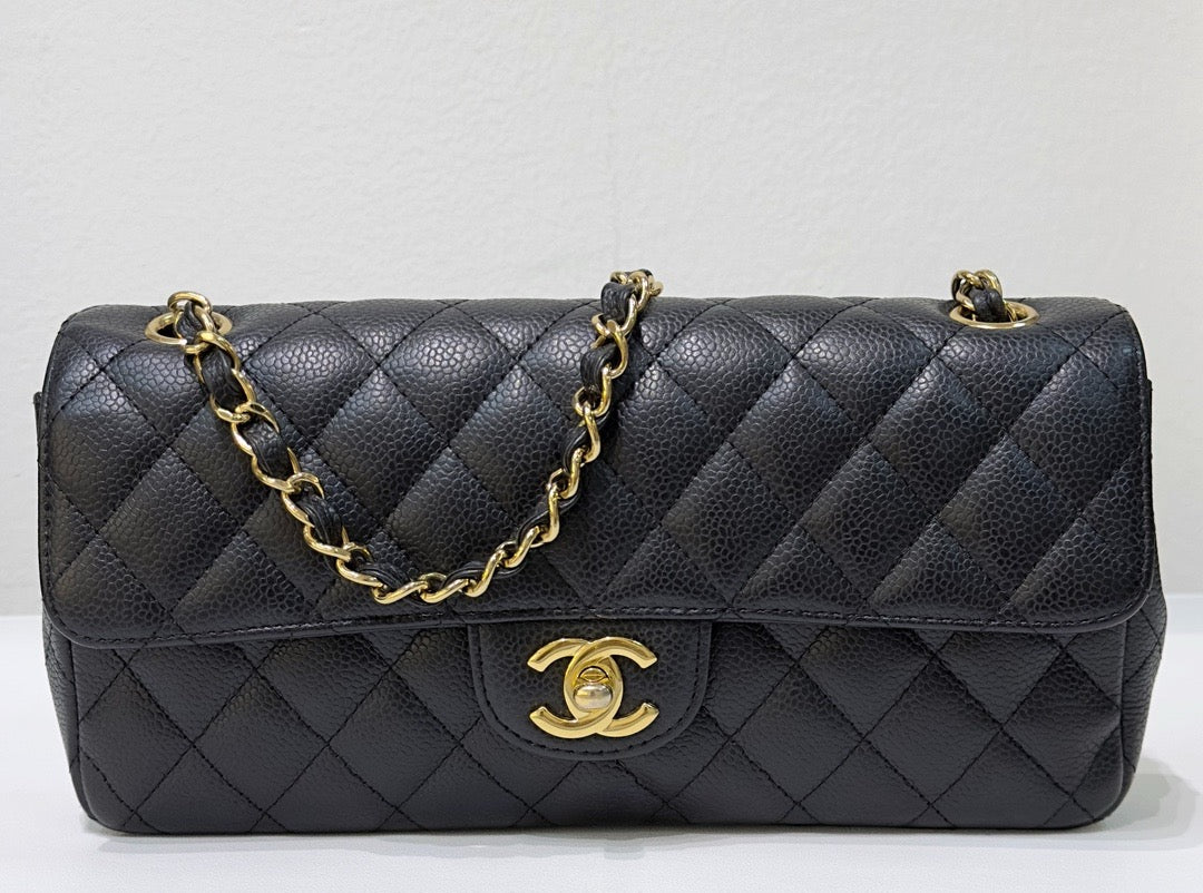 Chanel Caviar East West Flap Bag Black GHW  holo 1304 db