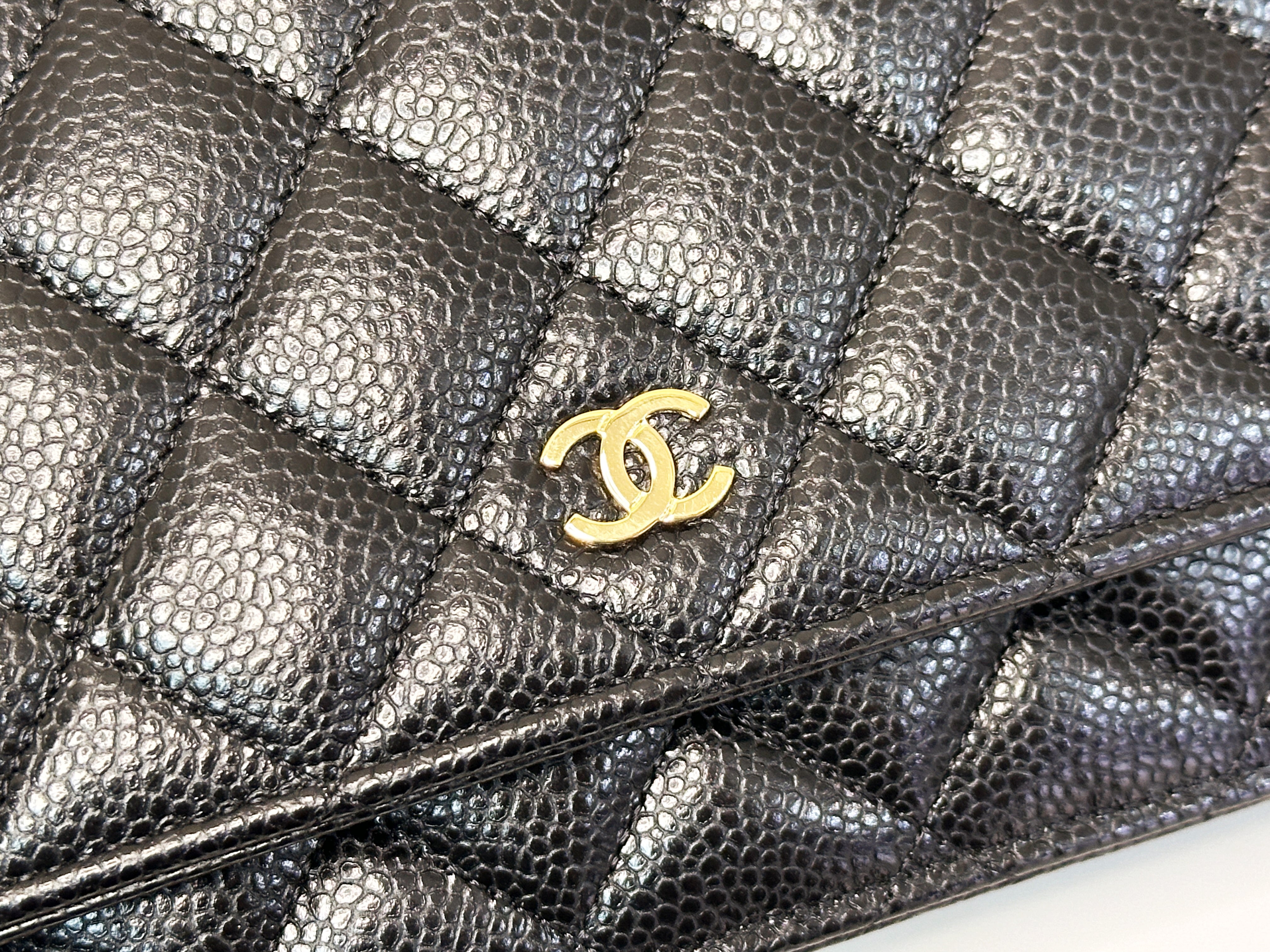 Chanel Classic Wallet on Chain Caviar Black GHW T876 microchip