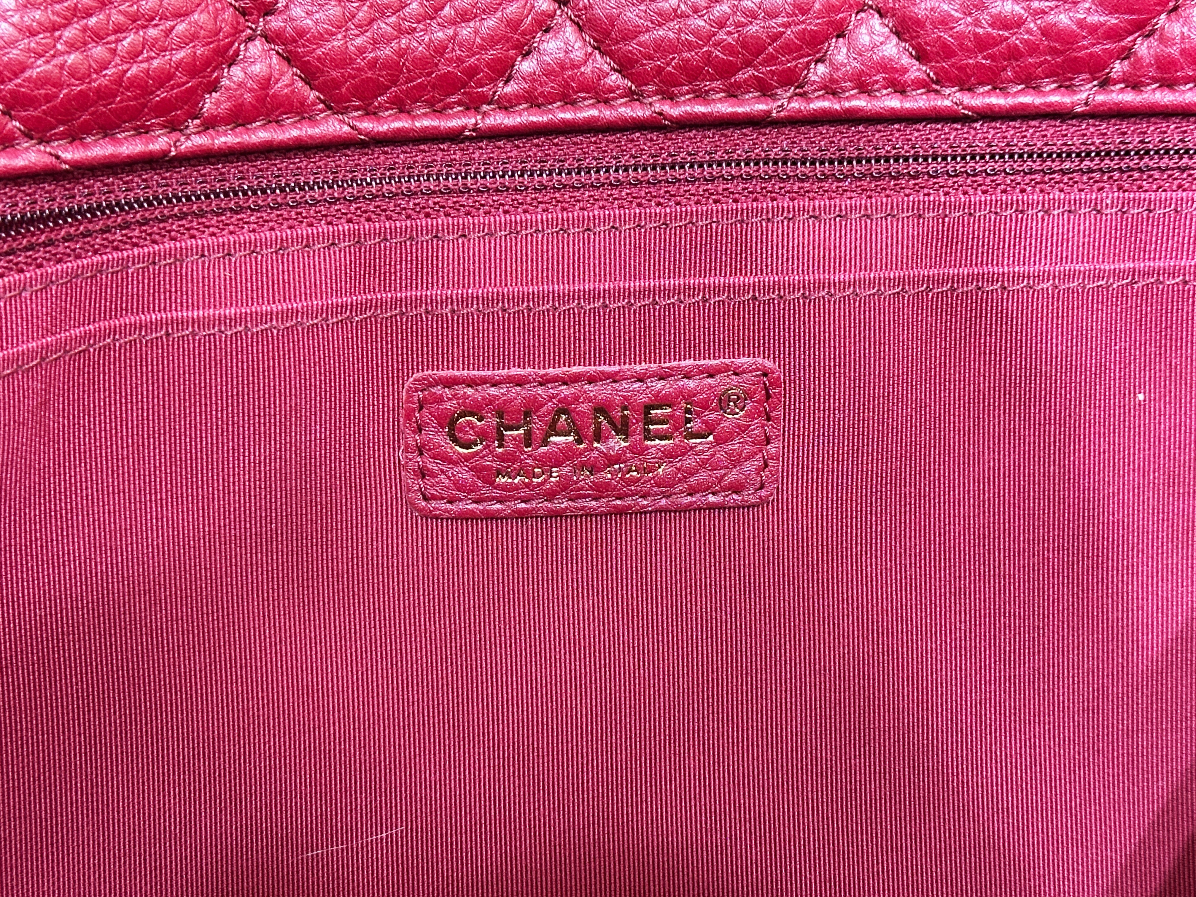 Chanel Red Grained Calfskin XL Small Travel Flap Bag Light Gold Hardware