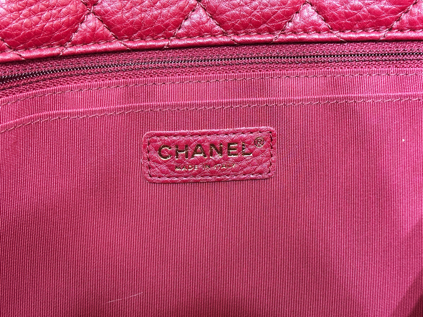 Chanel Red Grained Calfskin XL Small Travel Flap Bag Light Gold Hardware
