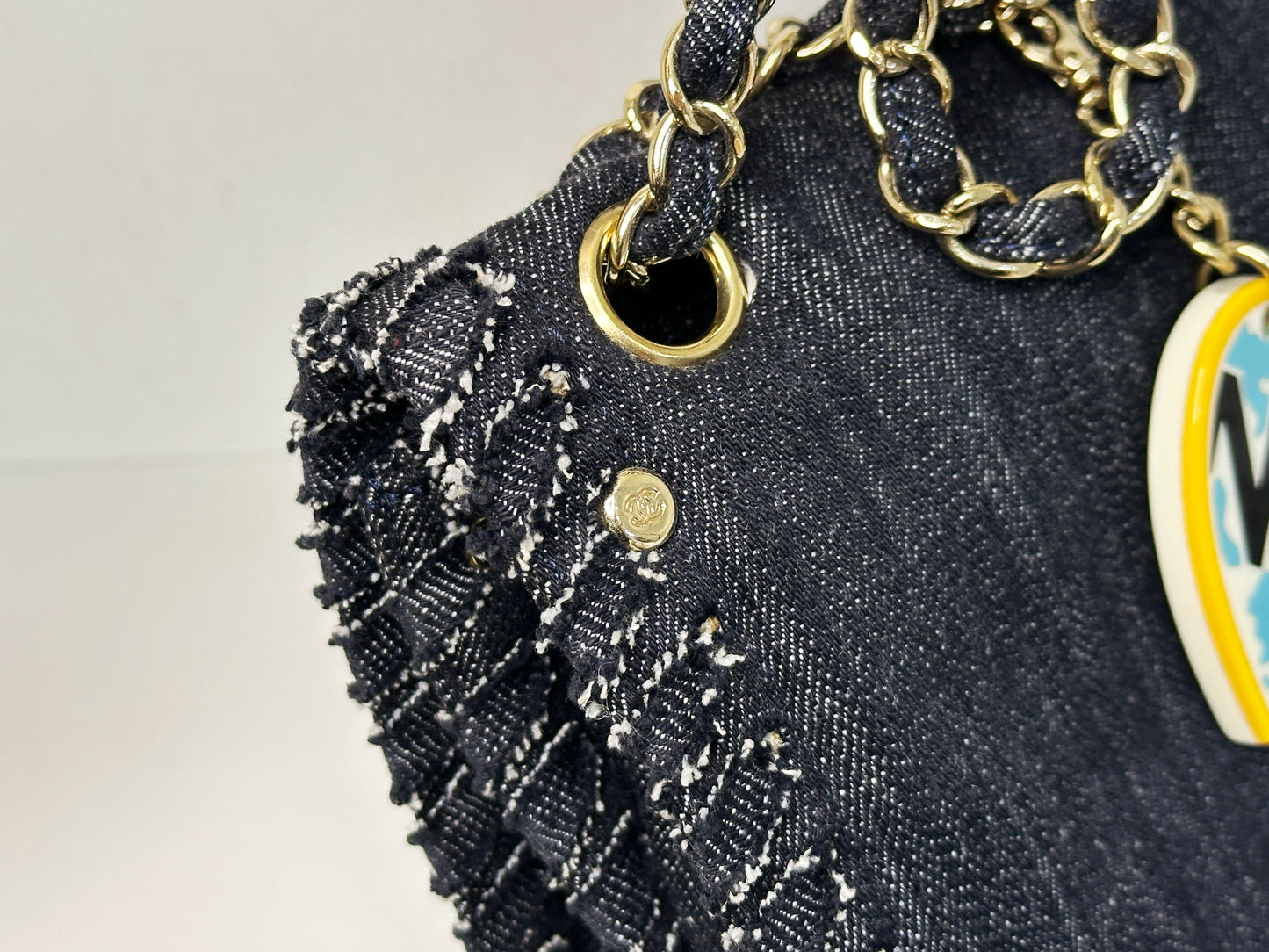 Chanel Black Denim 2.55 Night Flight Mademoiselle Flap bag 1074 holo card
