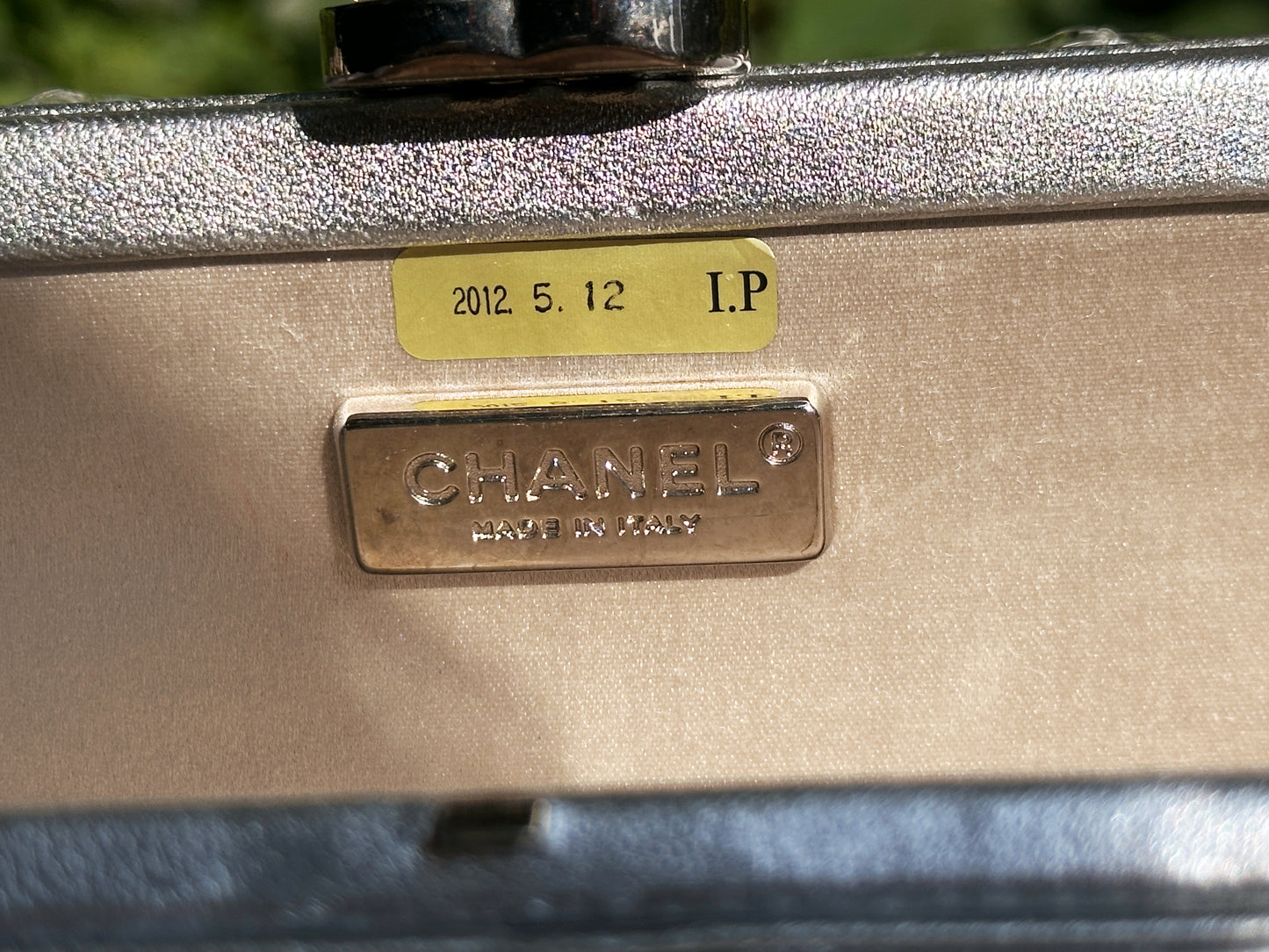 Chanel Silver Metallic Lambskin and Clear Acrylic Ice Cube Bag Silver Hardware 1426 holo card