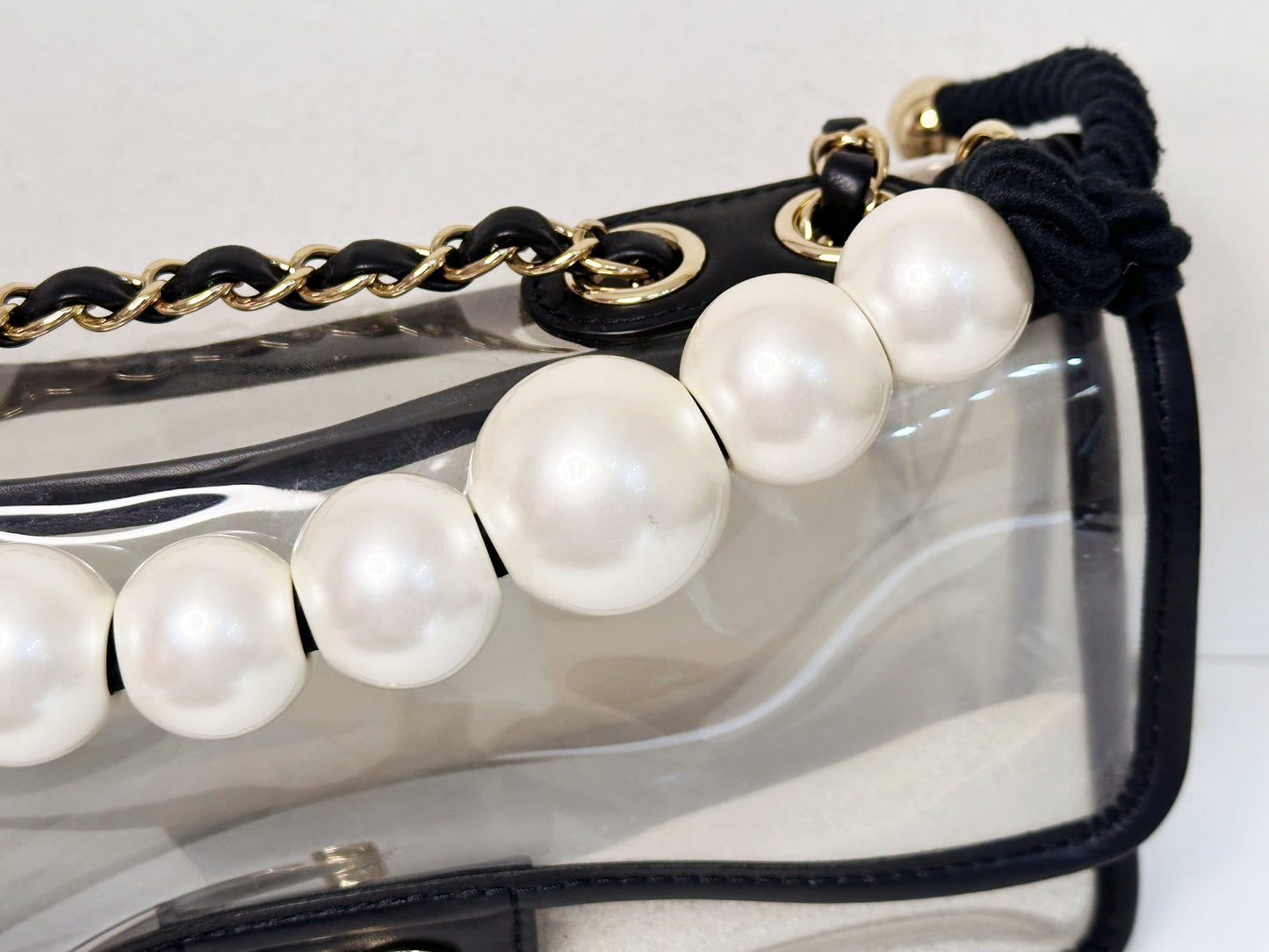 Chanel Medium Lambskin CoCo Sand PVC Sand By The Sea Flap With Pearl Strap Black 274 holo card