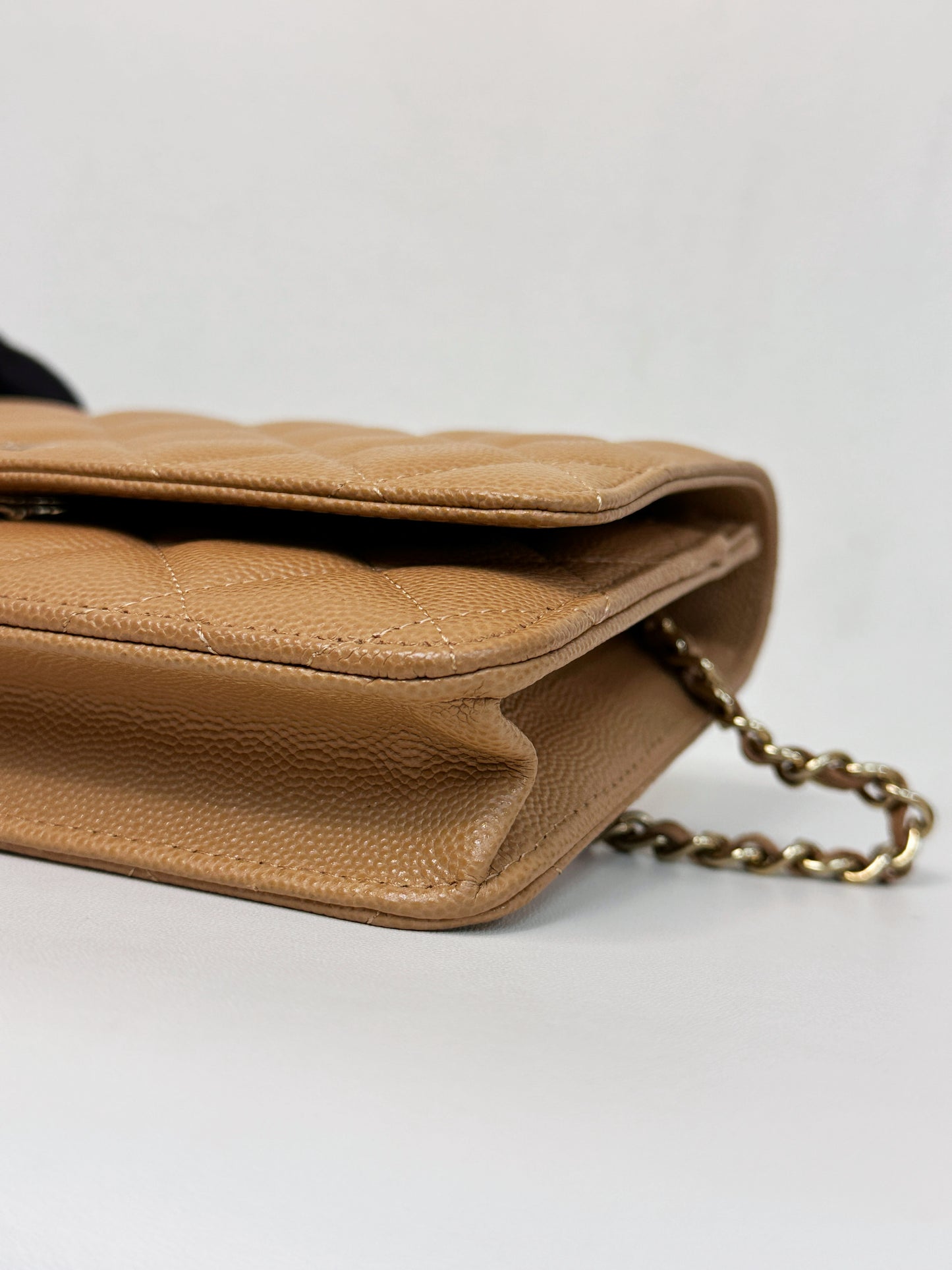 Chanel 23P Caramel Dark Beige Caviar Classic Quilted Wallet on chain LGHW UK27 microchip