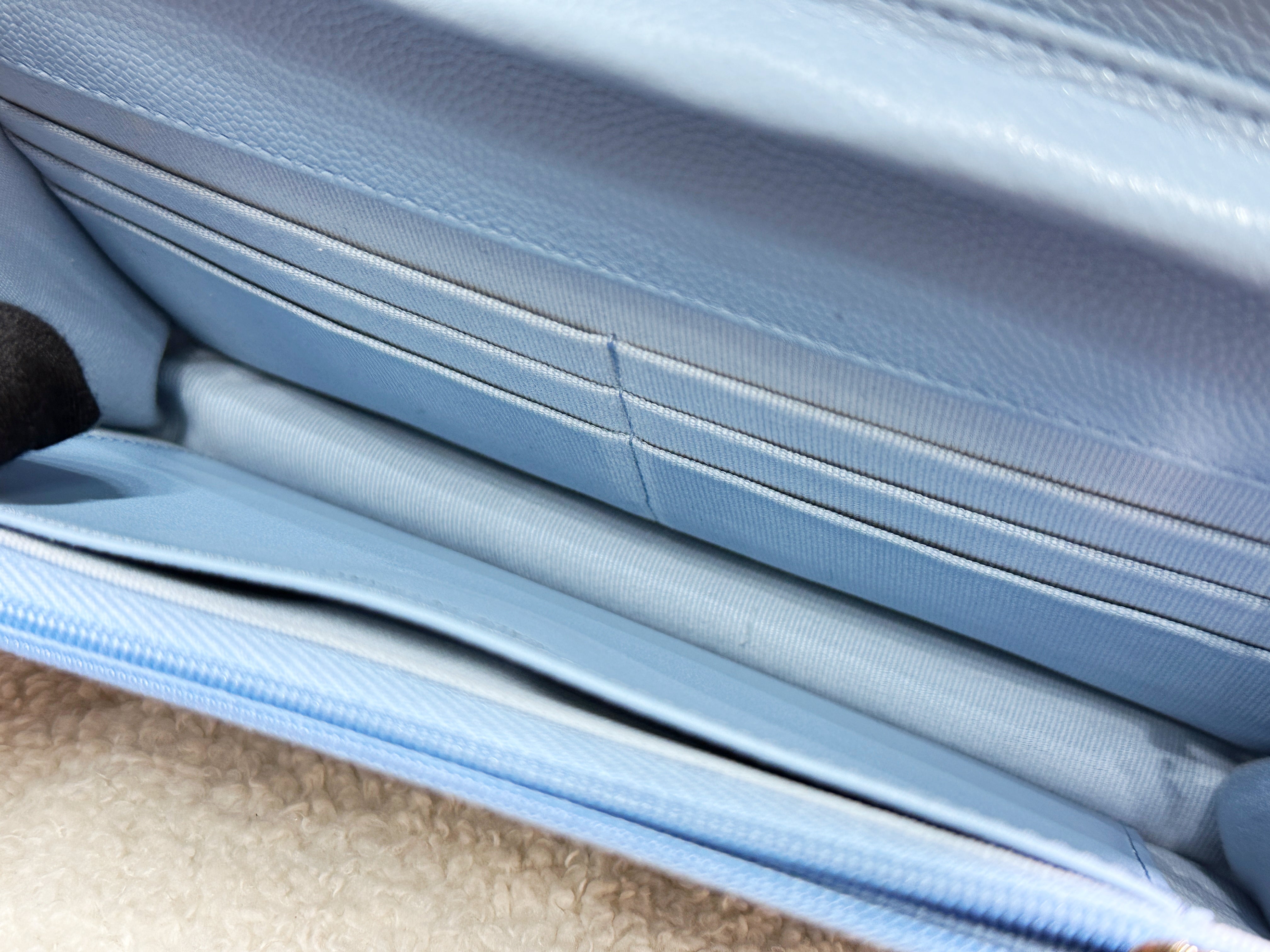 Chanel Classic Wallet on Chain Caviar Blue GHW G1L4 microchip