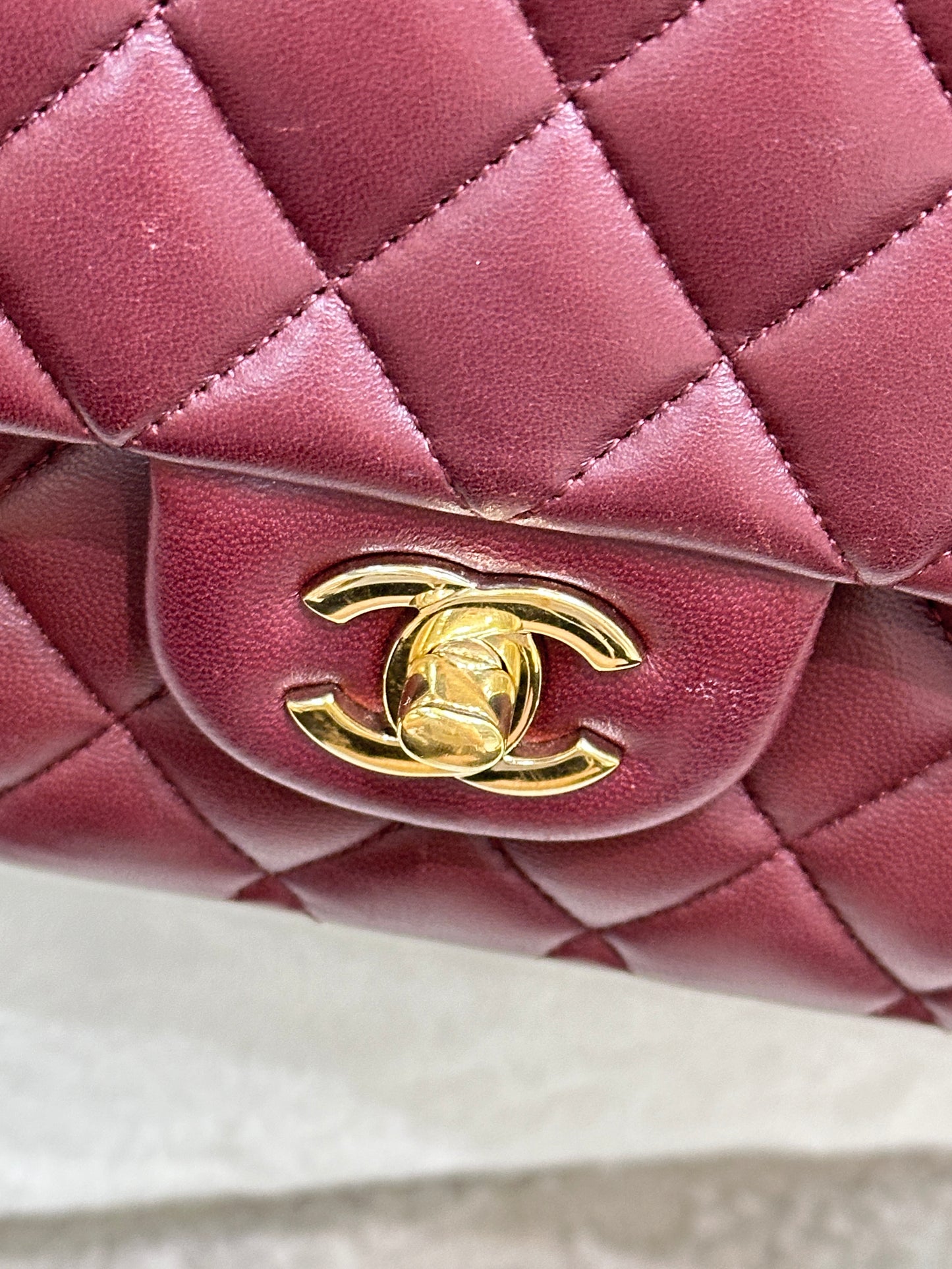 CHANEL Lambskin Quilted Medium Double Flap Burgundy