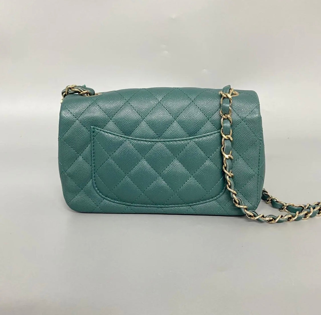 Chanel Mini Rectangle, 17B Dark Turquoise Green Caviar Leather with Shiny Gold Hardware