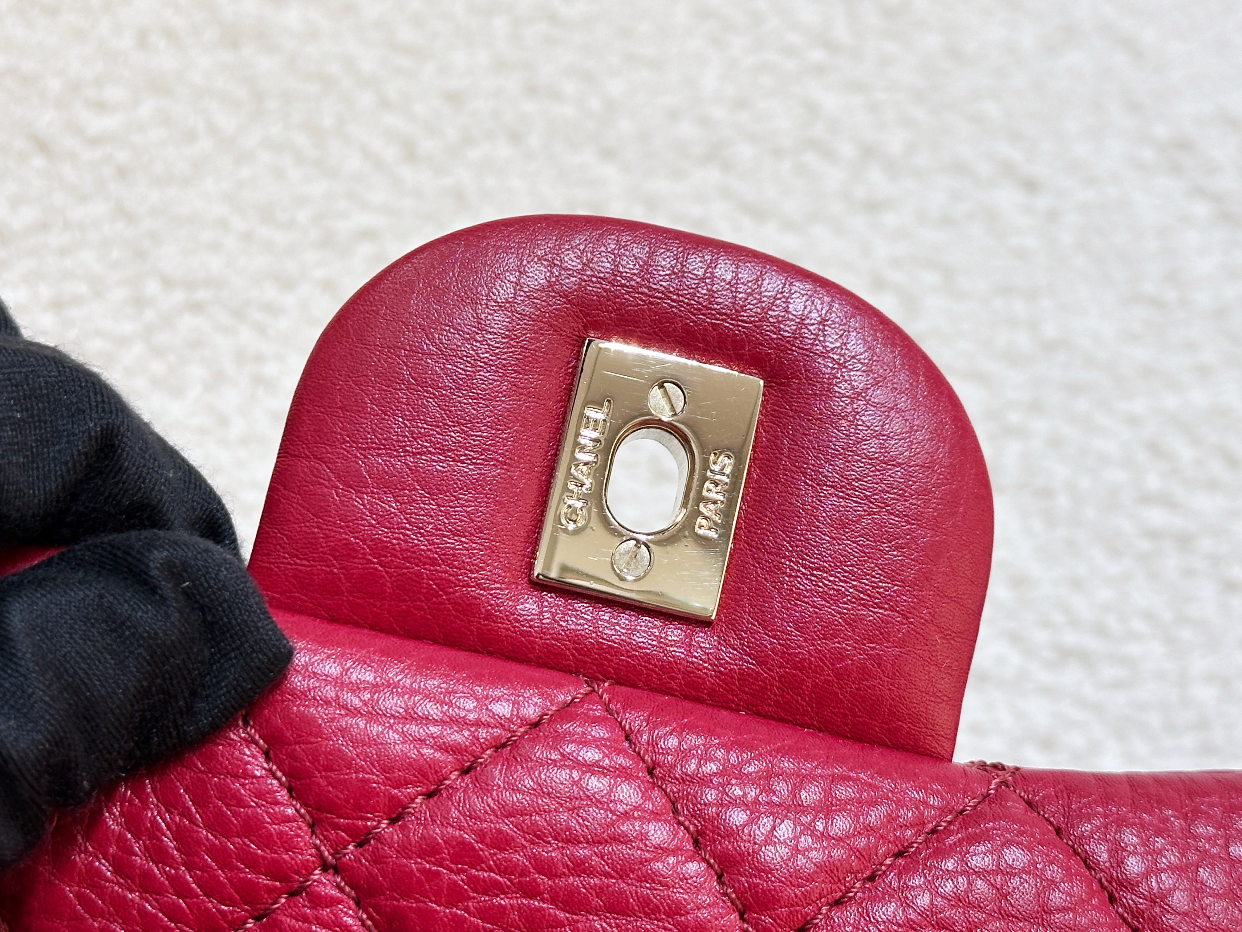 Chanel Red Grained Calfskin XL Small Travel Flap Bag Light Gold Hardware