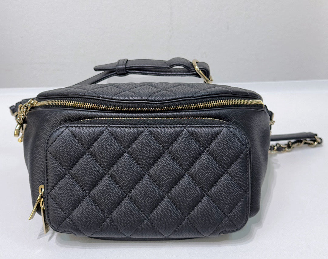 Chanel Black Quilted Caviar Leather Business Affinity Waist Belt Bag