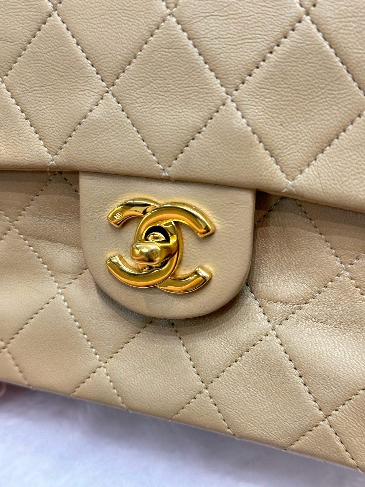 Chanel Mini Square Vintage Lambskin Chain Shoulder Bag Beige