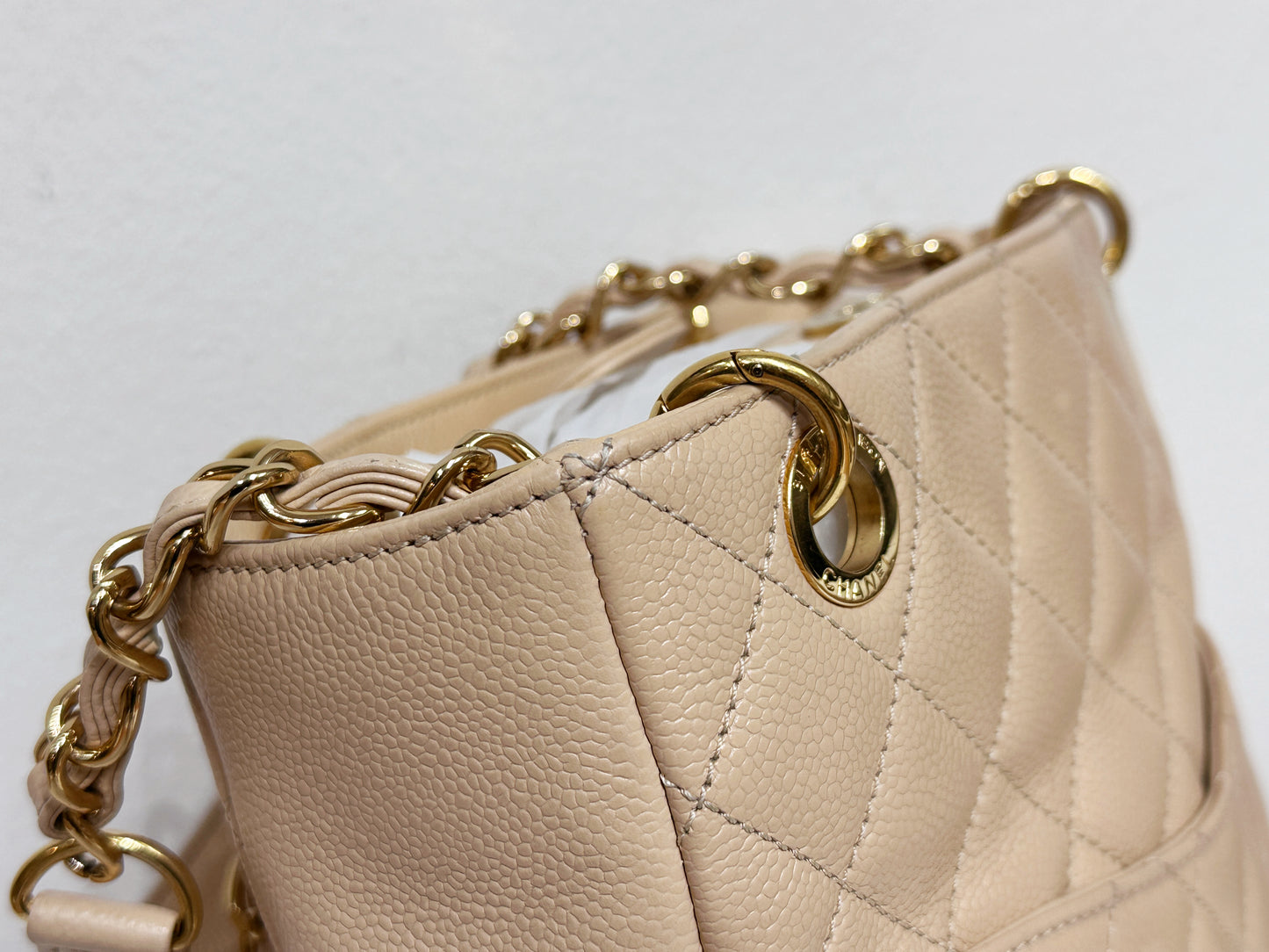Chanel Caviar Quilted Petit Shopping Tote PST Beige GHW 1551 holo