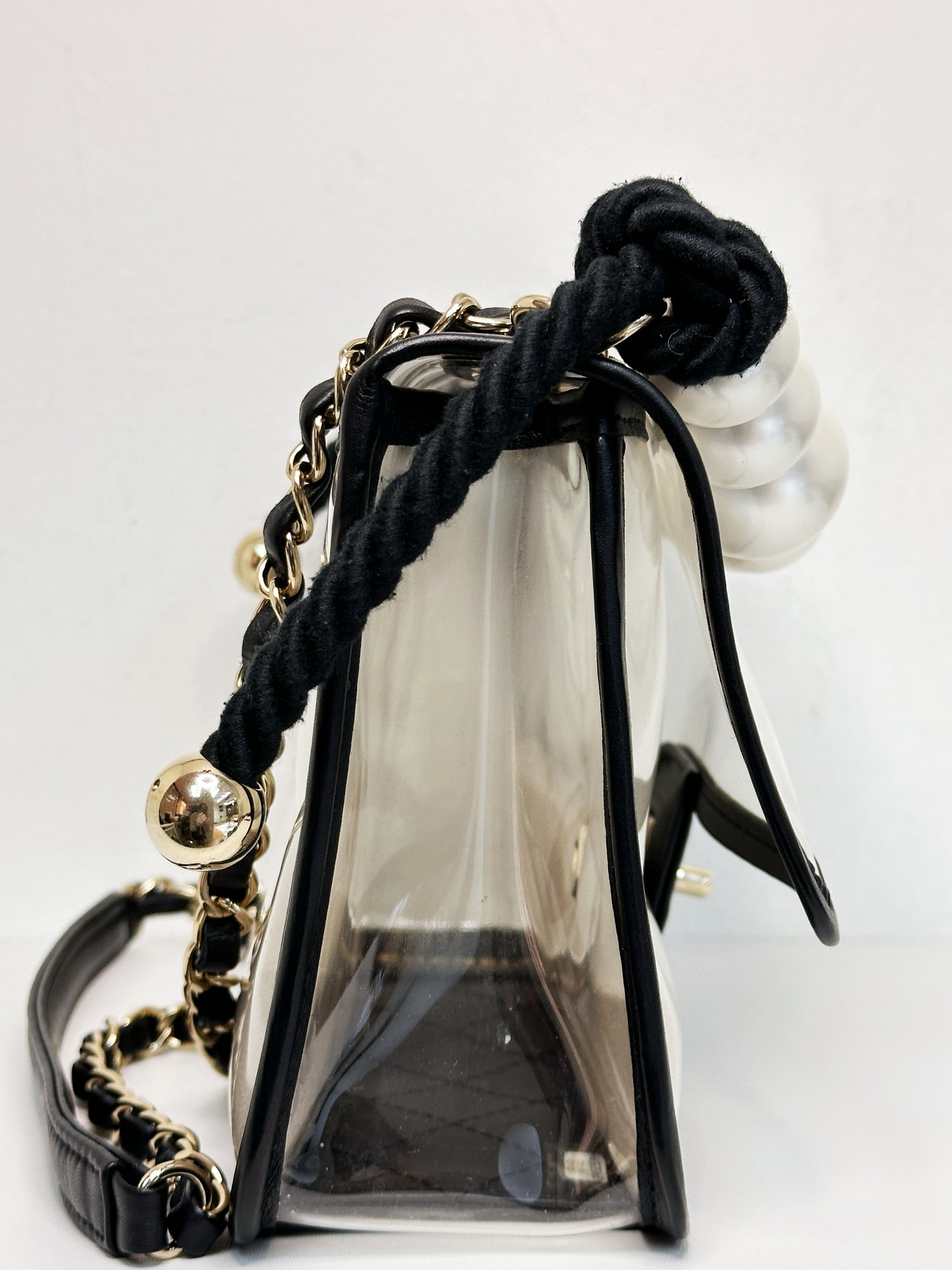 Chanel Medium Lambskin CoCo Sand PVC Sand By The Sea Flap With Pearl Strap Black 274 holo card