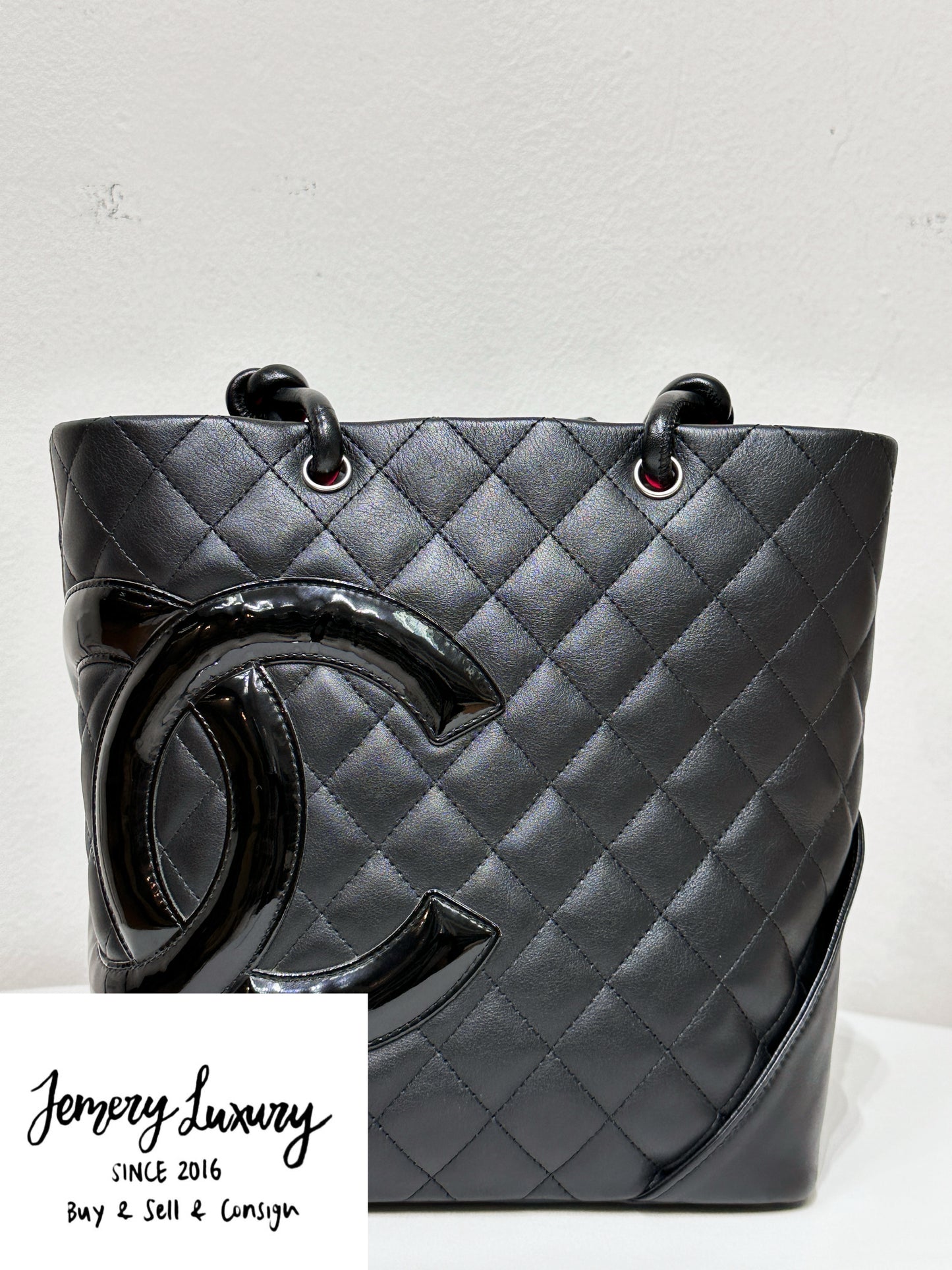 Chanel Calfskin Cambon Line Medium Tote Bag Black 1531 holo