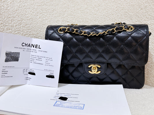 Chanel Small Classic Quilted Caviar Double Flap Bag Black TLLT Microchip