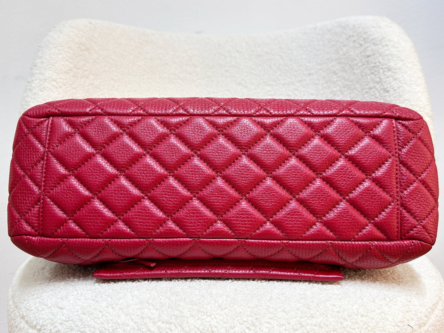 Chanel Red Grained Calfskin XL Small Travel Flap Bag Light Gold Hardware