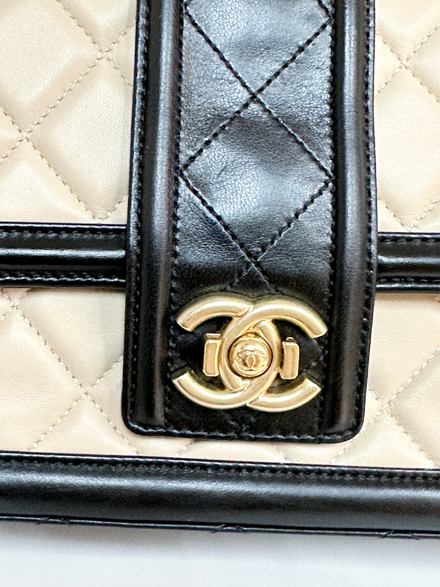 Chanel Medium Lambskin Quilted Elegant CC Flap Beige Black GHW