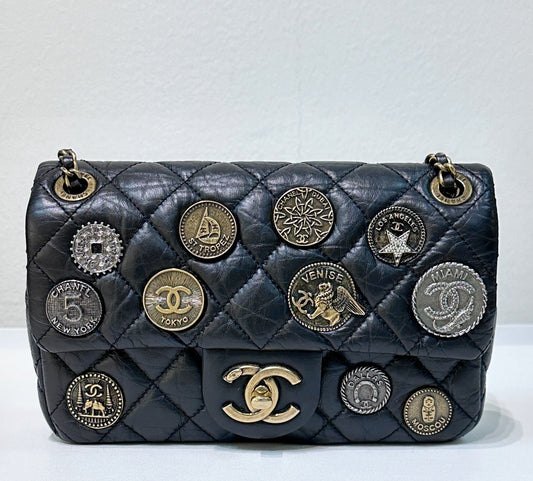 Chanel Mini Limited Edition Aged Calfskin Quilted Medallion Flap Black GHW