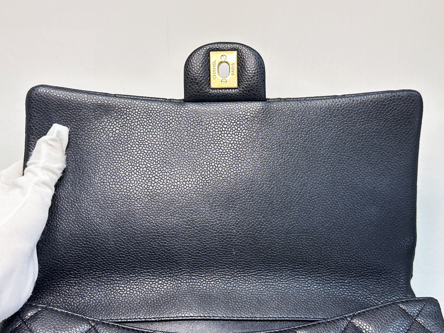 Chanel Caviar Quilted Clutch With Chain Flap Black GHW 2045 holo