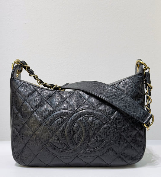 Chanel Medium Caviar Quilted Pochette Shoulder Bag Black GHW