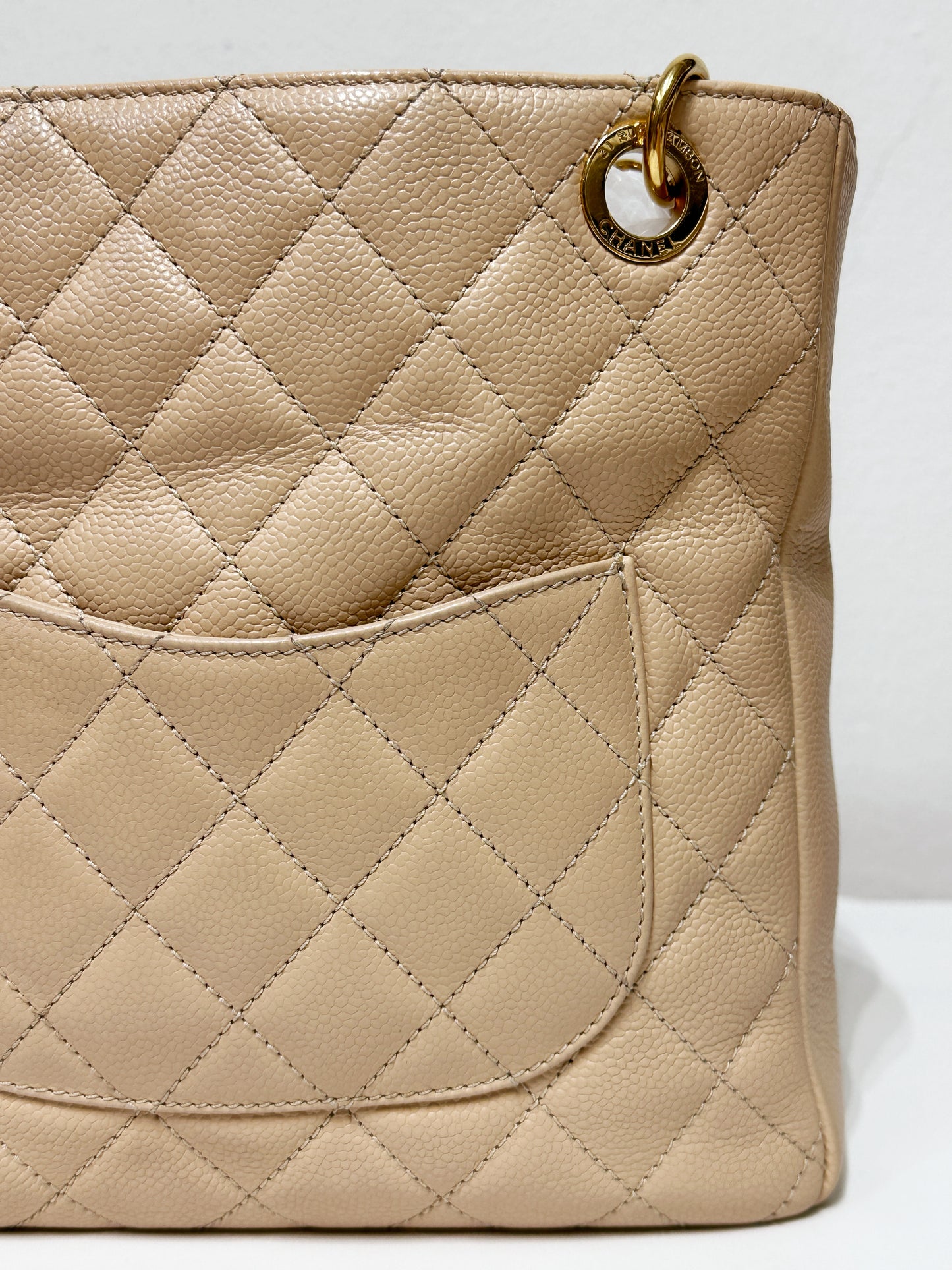 Chanel Caviar Quilted Petit Shopping Tote PST Beige GHW 1551 holo