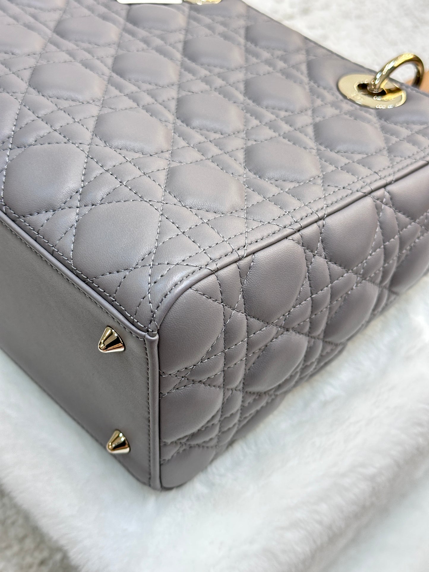 Christian Dior Medium Cannage Quilted Lambskin Leather Lady Dior Bag Grey