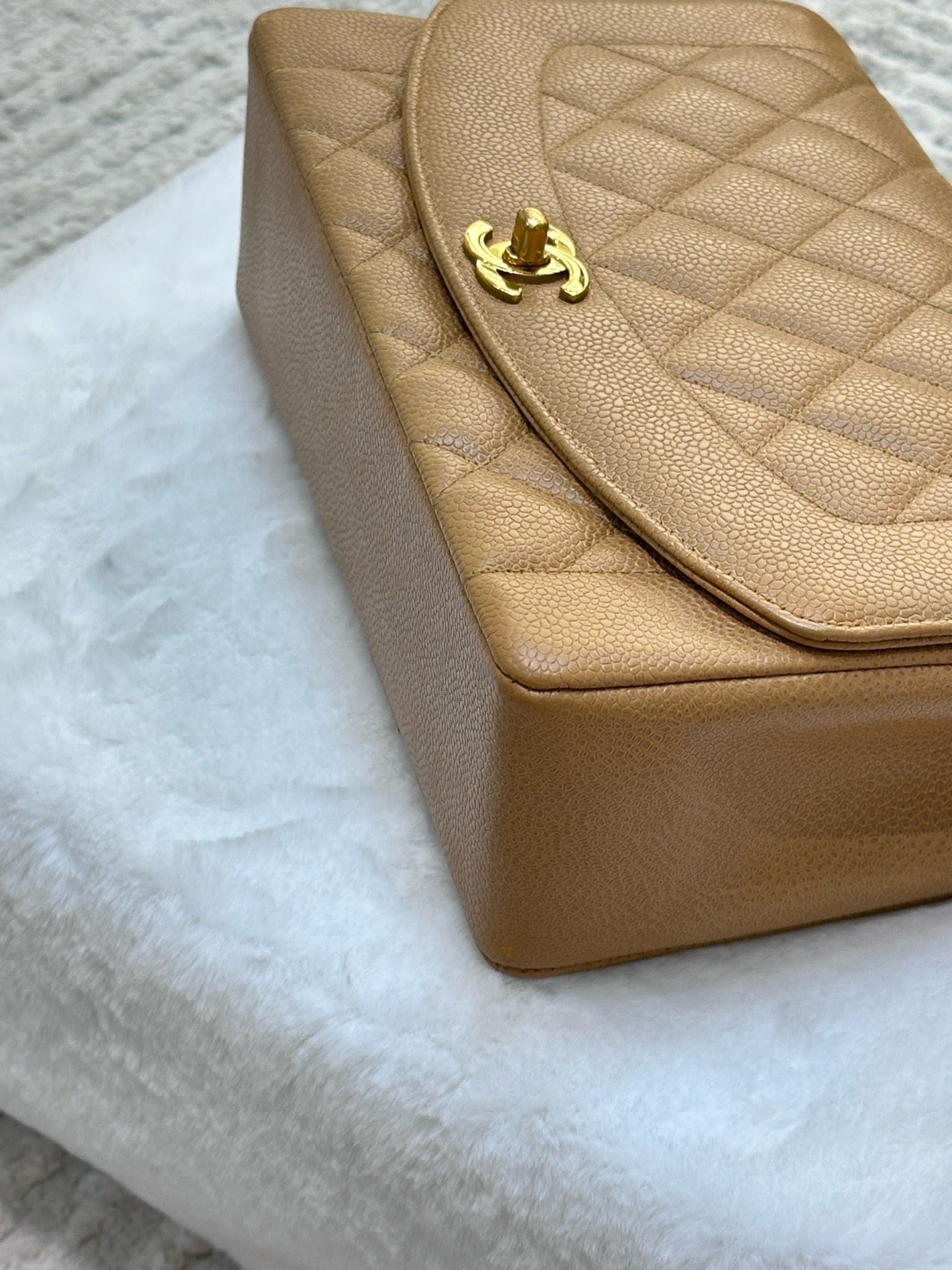 Chanel Vintage Medium Diana Flap Bag Beige Caviar Gold Hardware 29 holo