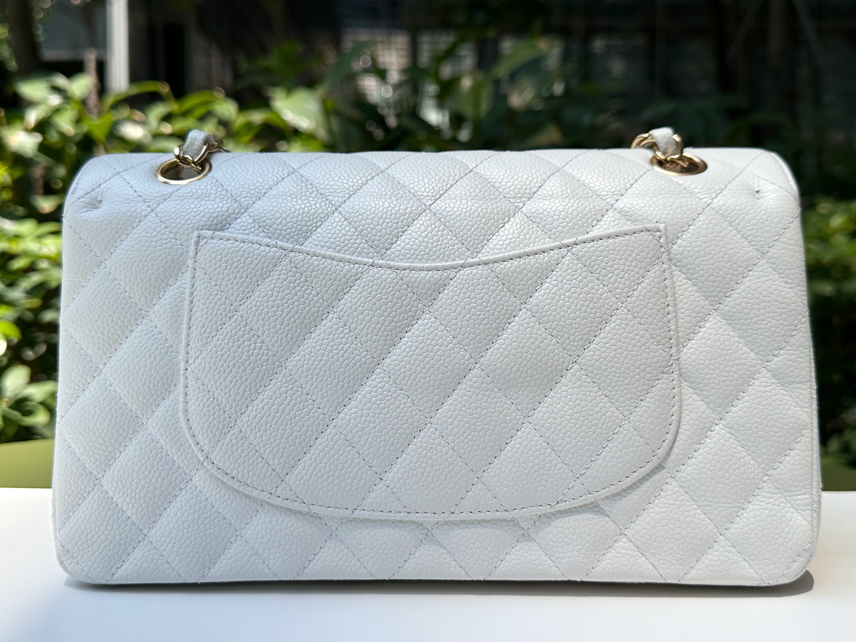 Chanel White Caviar Medium Classic Double Flap Bag 1350 holo