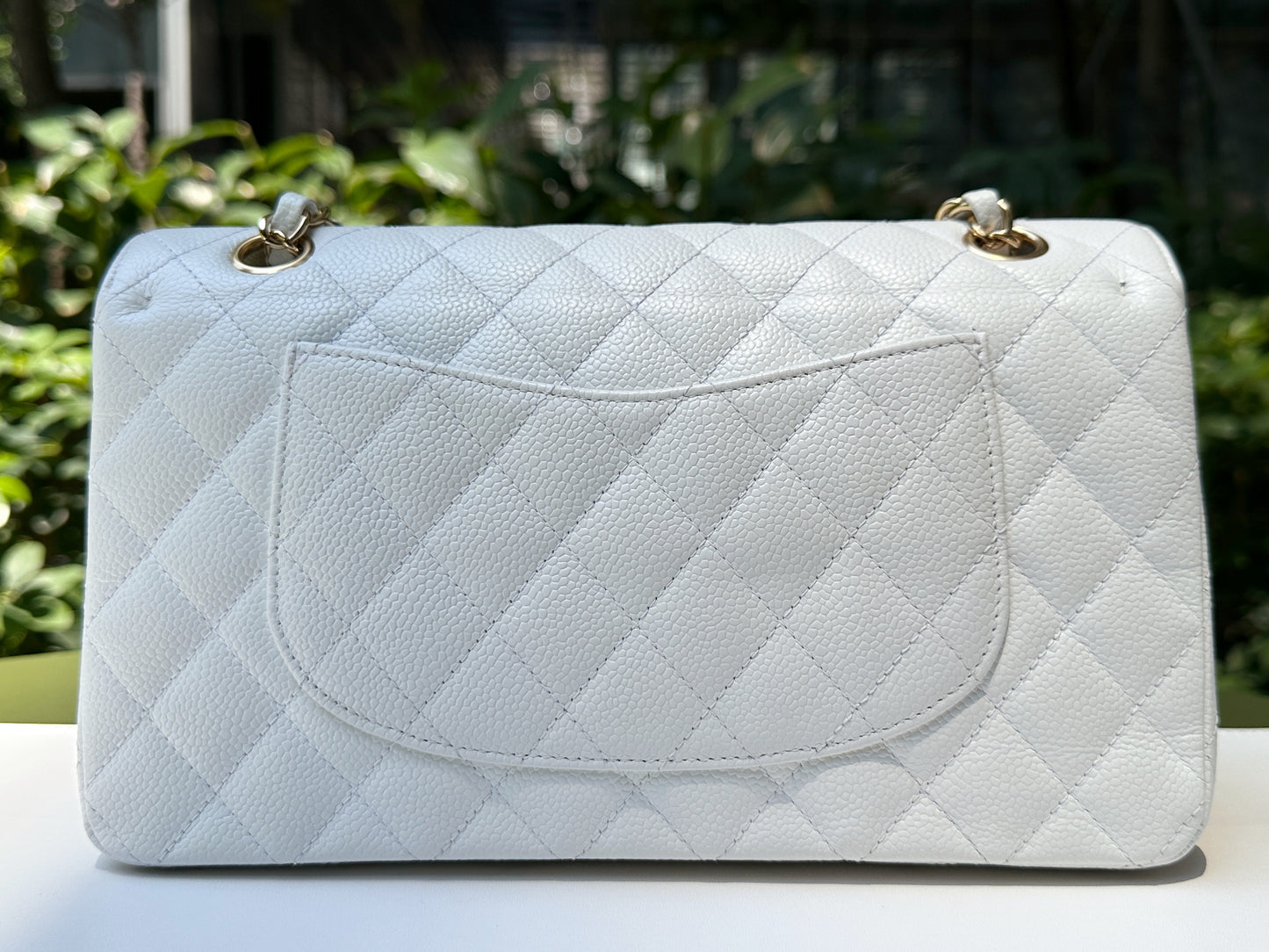 Chanel White Caviar Medium Classic Double Flap Bag 1350 holo