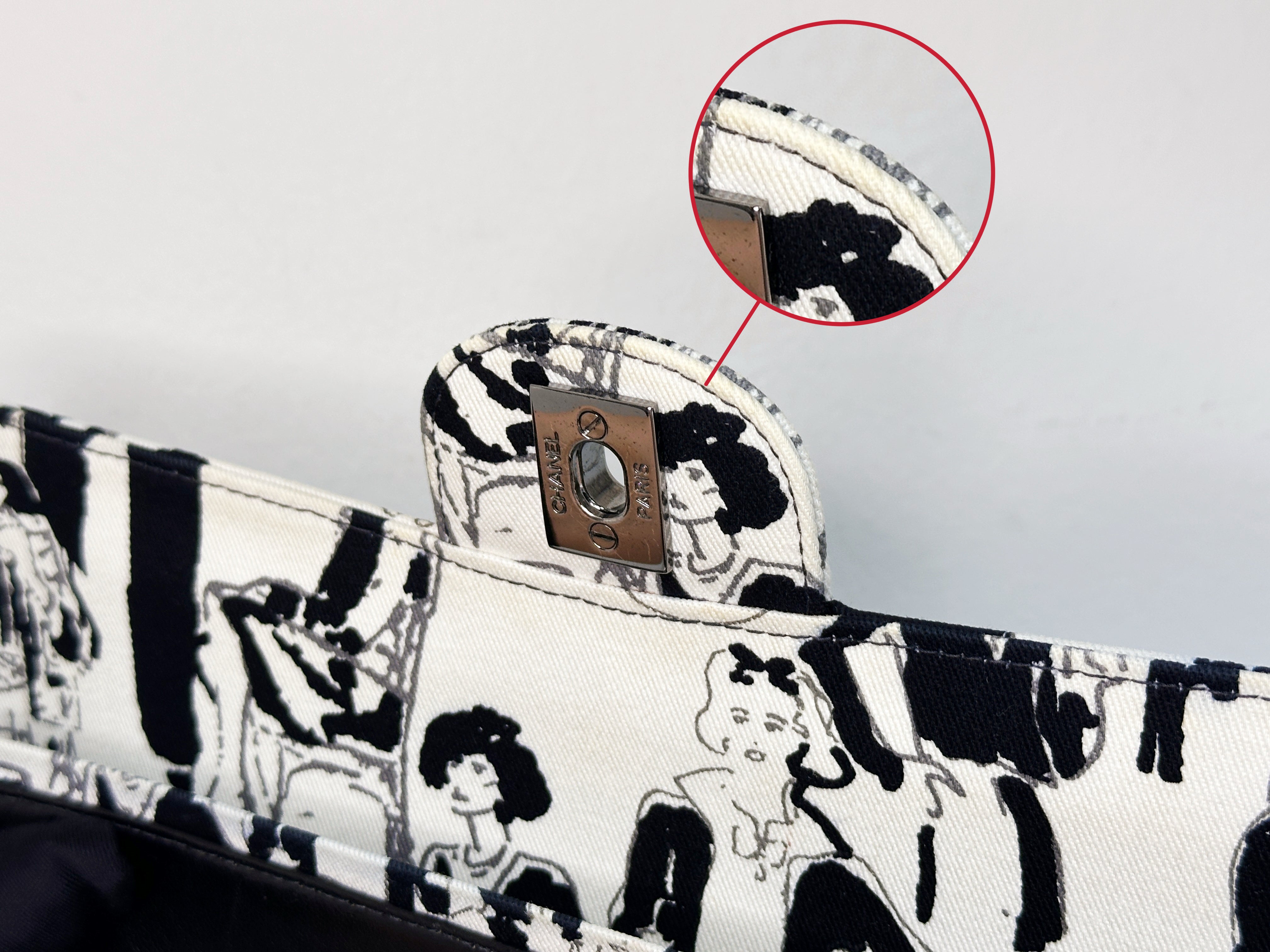 Chanel Canvas Coco Icons Medium Double Flap Bag Black White 827 holo card