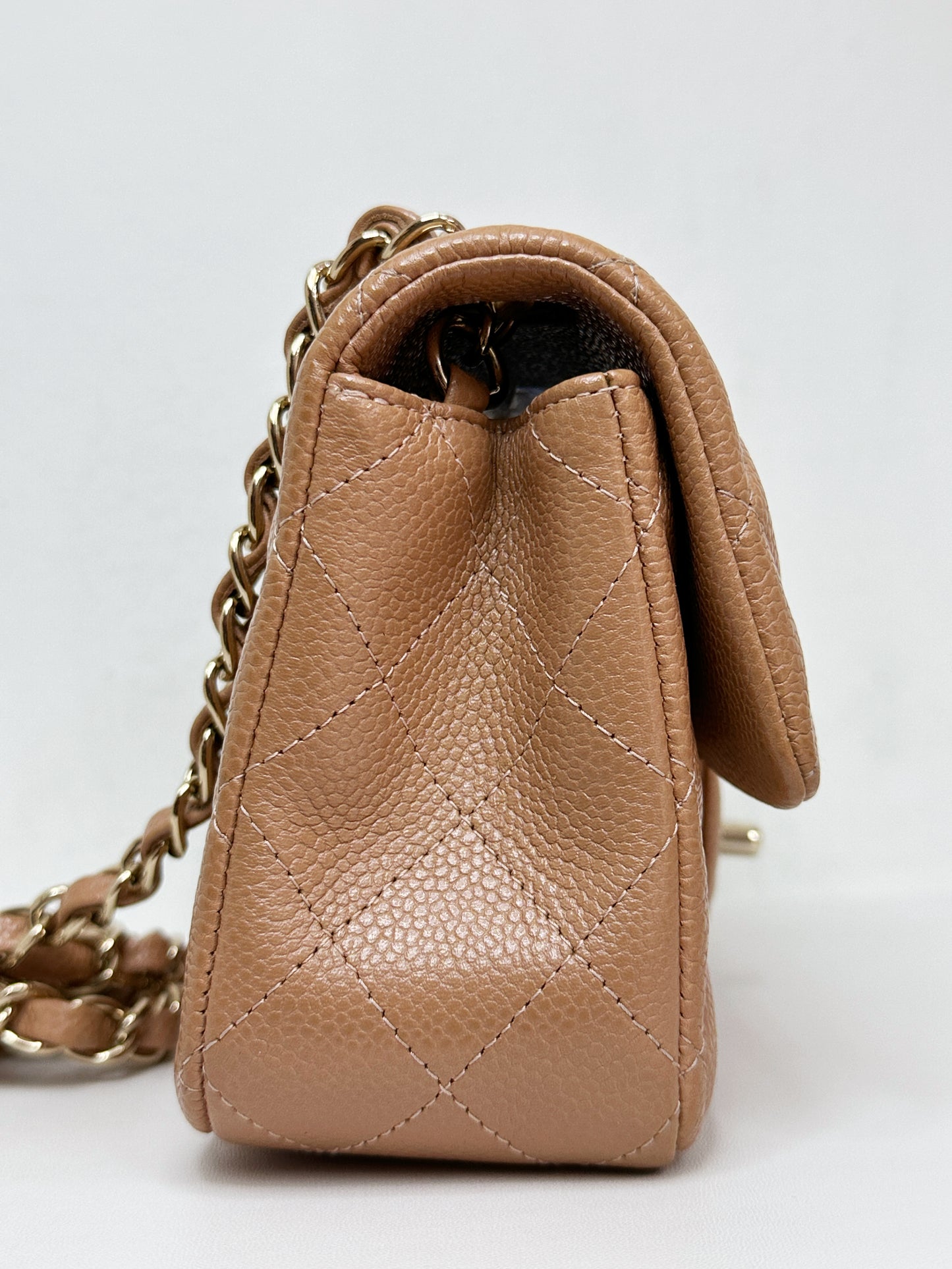 Chanel Classic Mini Rectangular Caviar Dark Beige Bag GHW 259 holo card (corner slightly touch)