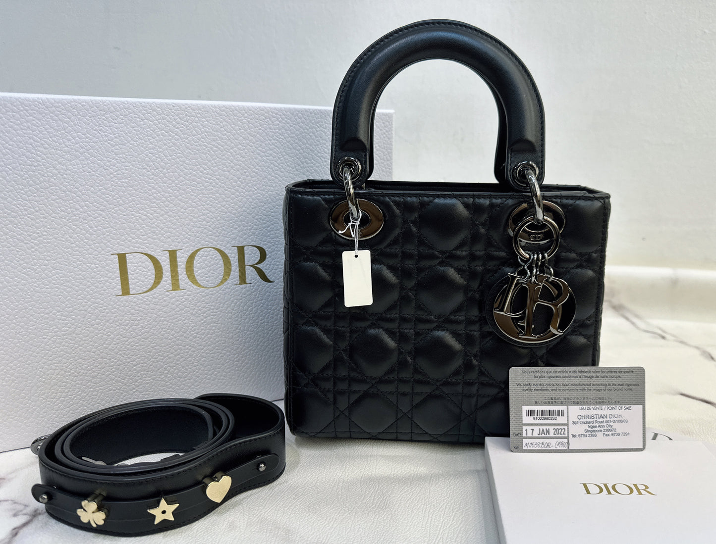 DIOR Lambskin Cannage Small Lucky Badges My Lady Dior Black